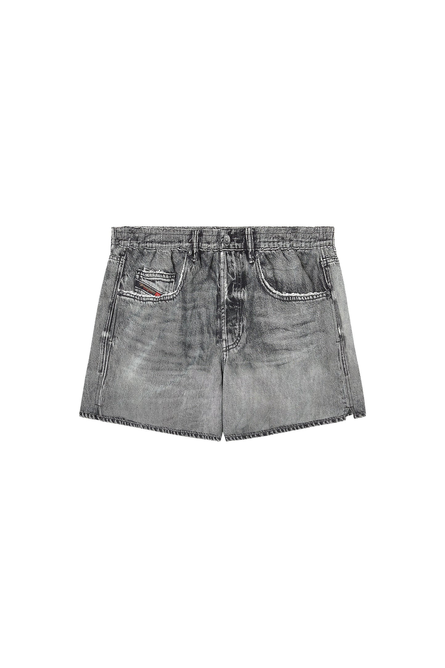 Swim shorts with denim trompe l'oeil print