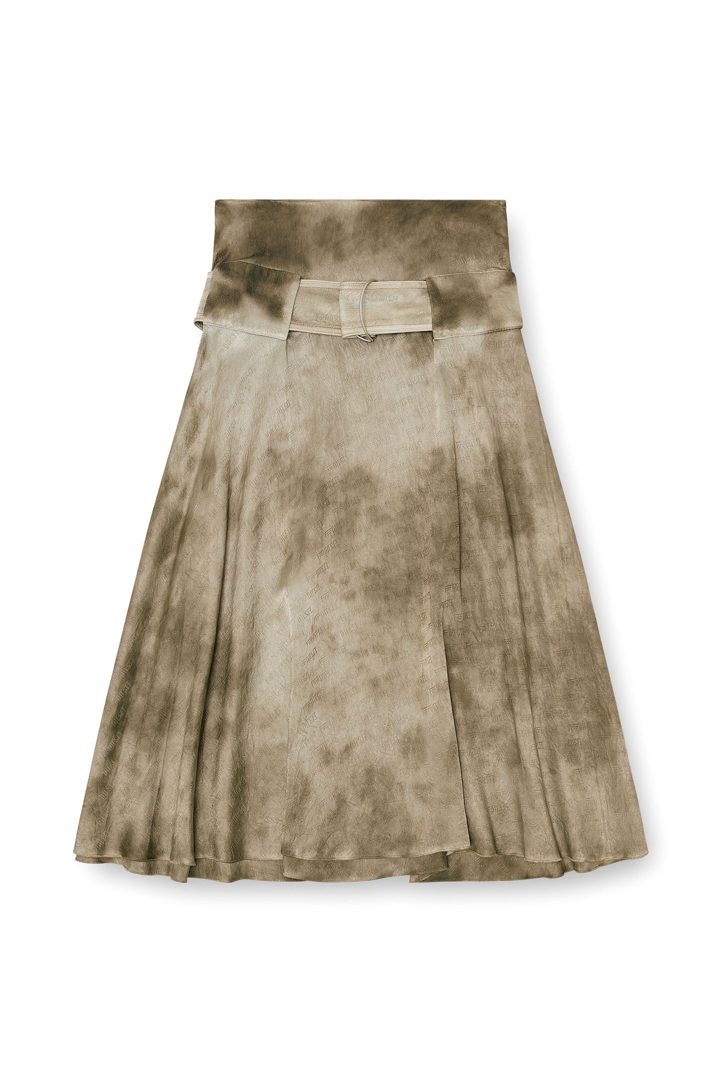 Belted midi skirt in logo-jacquard satin