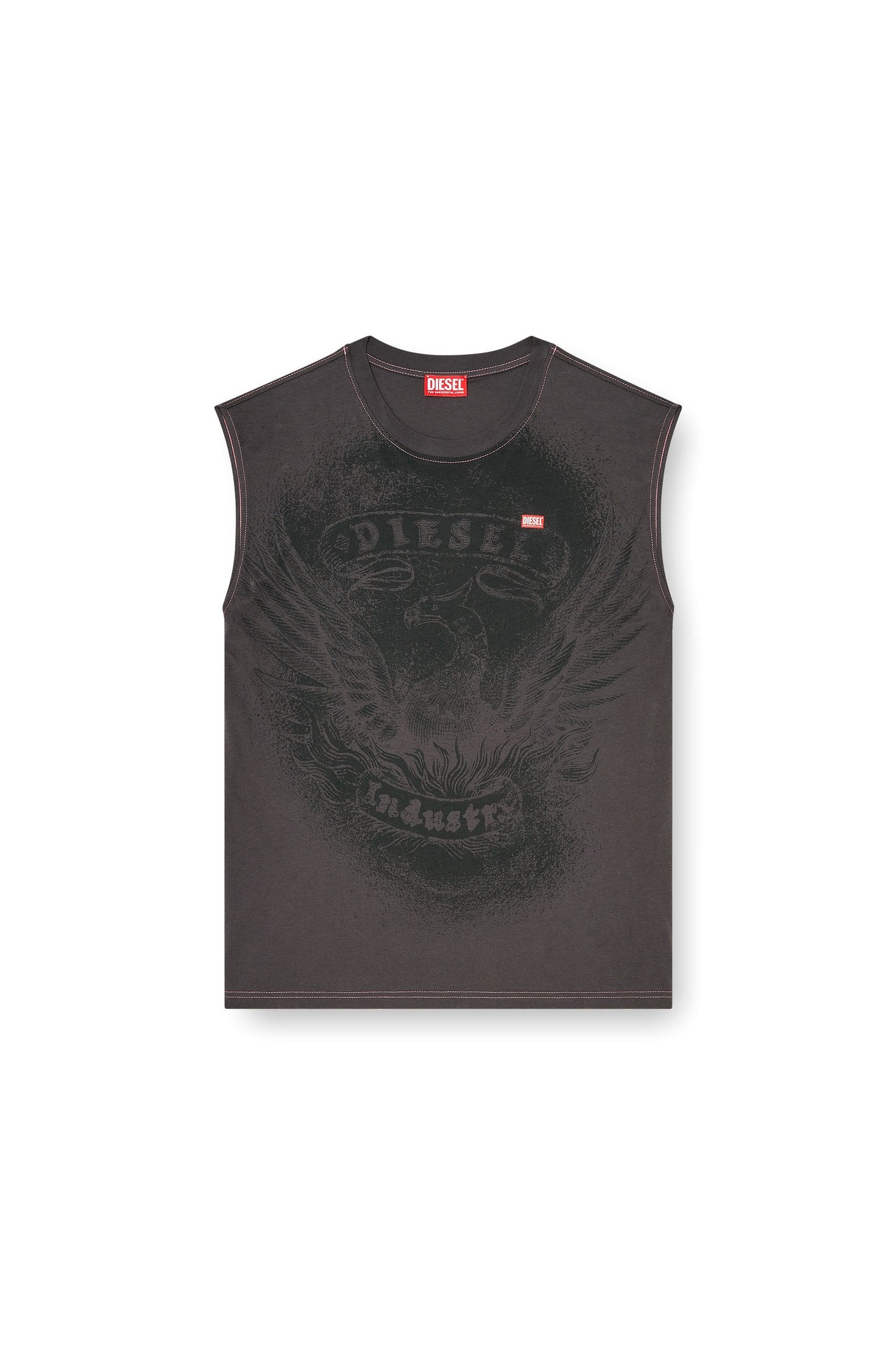 Sleeveless top in cotton with tonal graphic