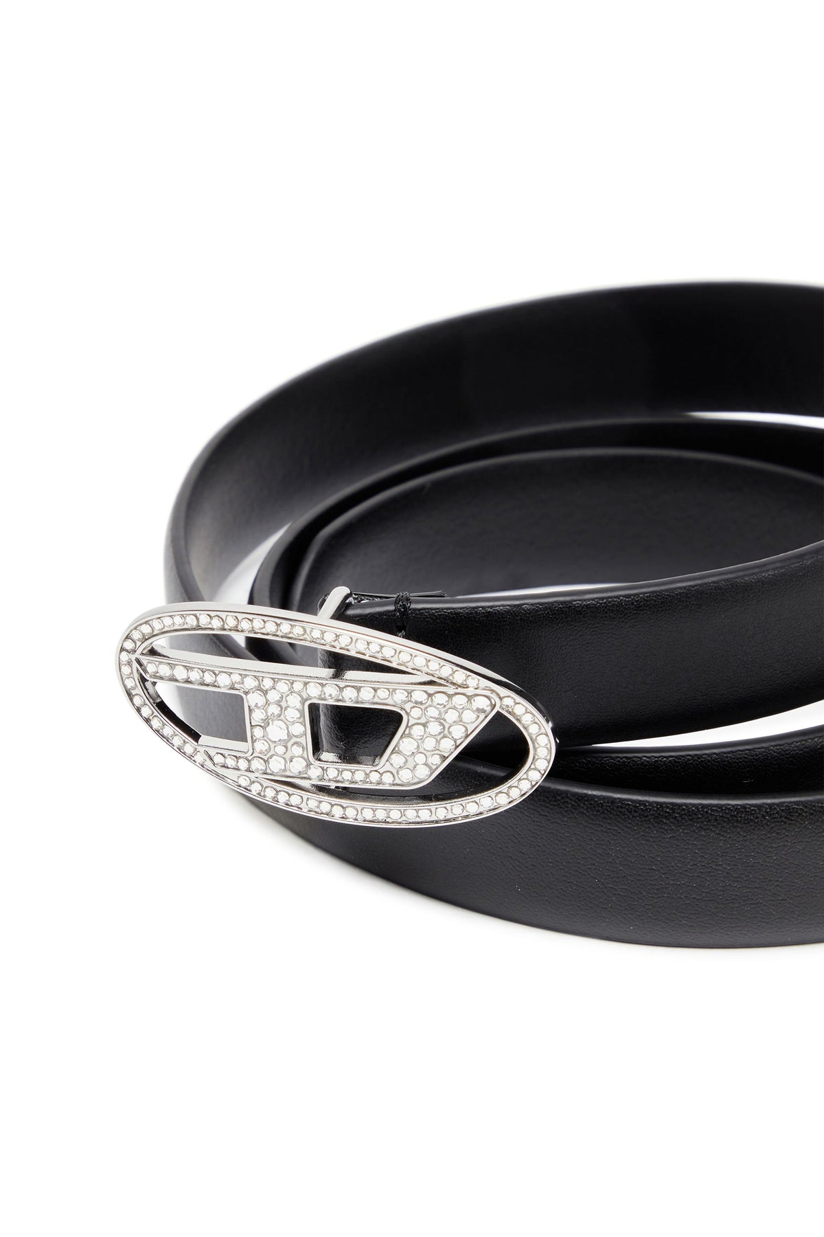 1.9cm slim leather belt with crystal buckle