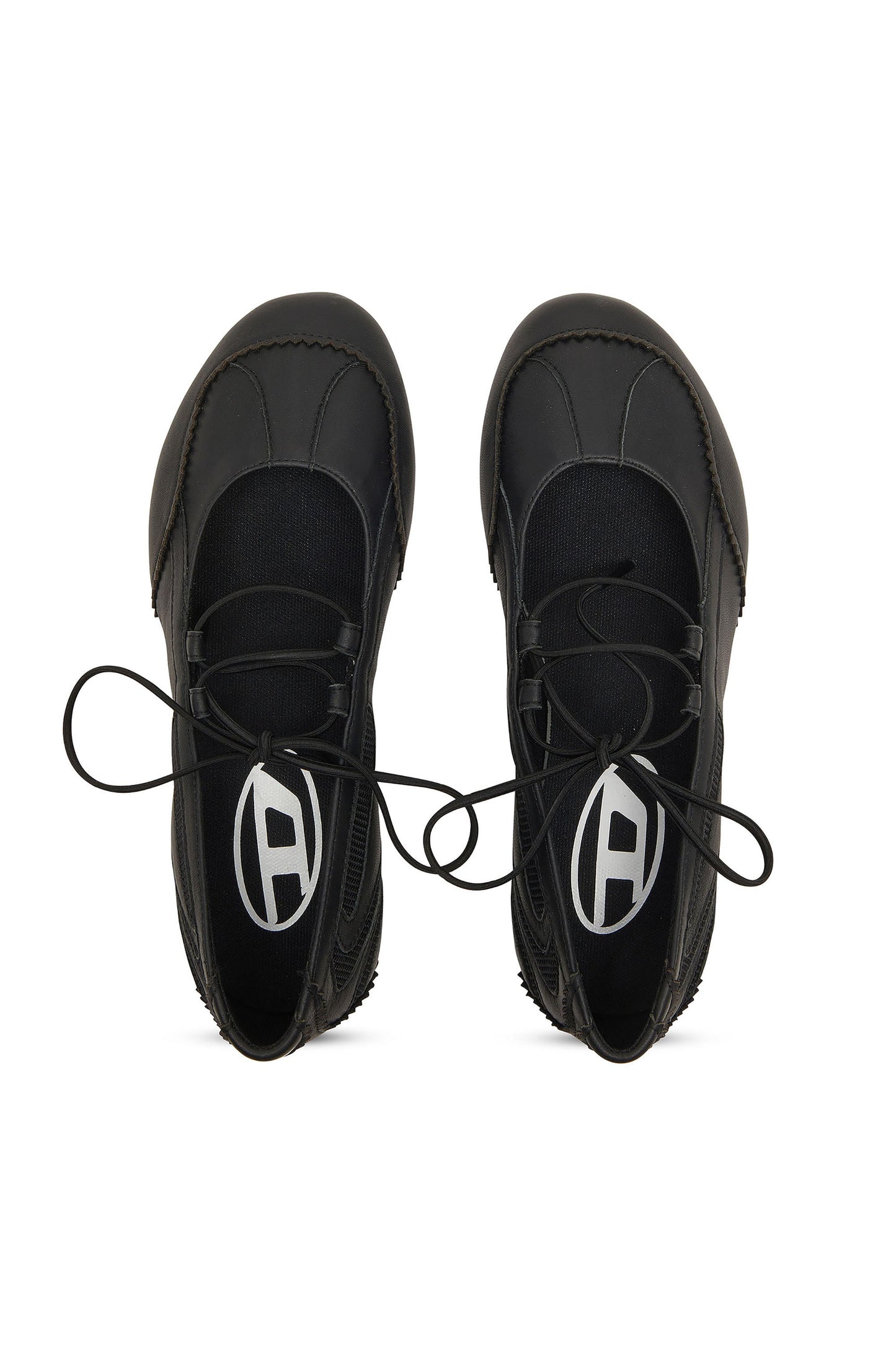 D-Mile - Lace-up ballerina flats in leather and mesh