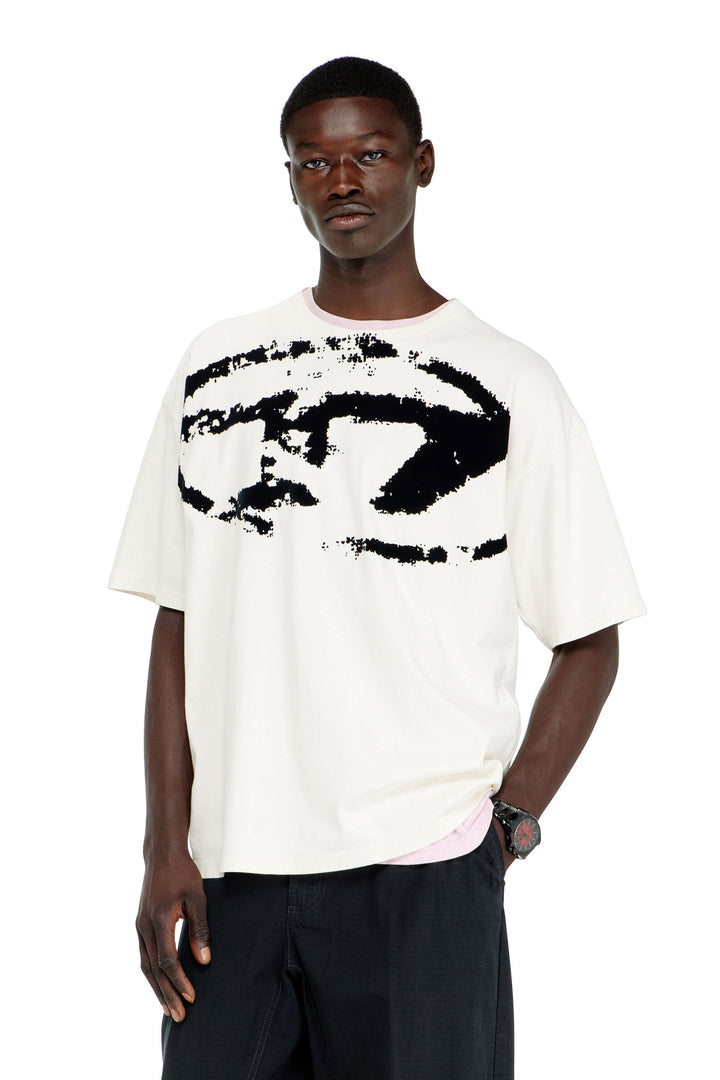 T-shirt with distressed flocked logo — White