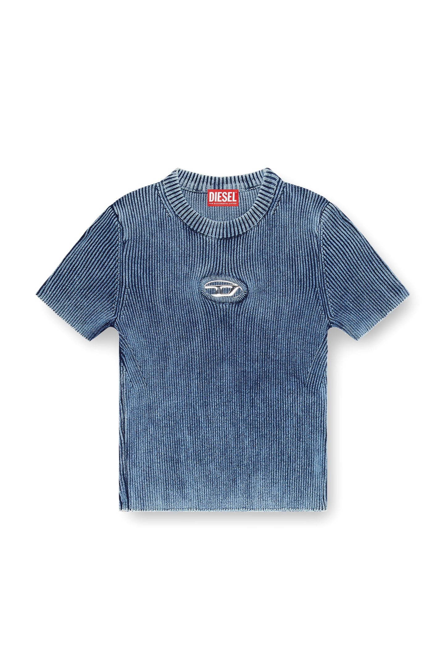 Knitted crop top with denim effect