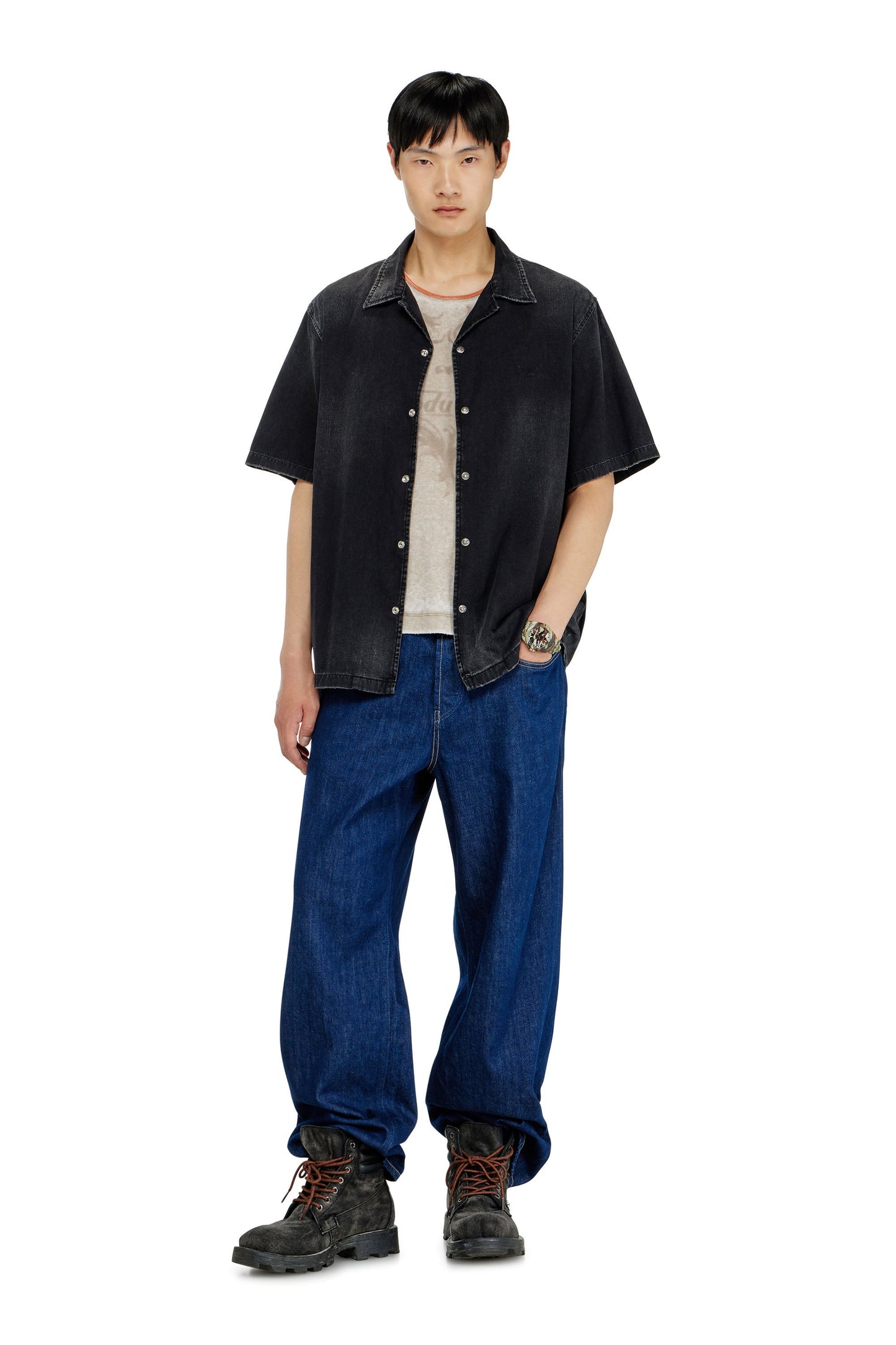 Denim short-sleeve shirt