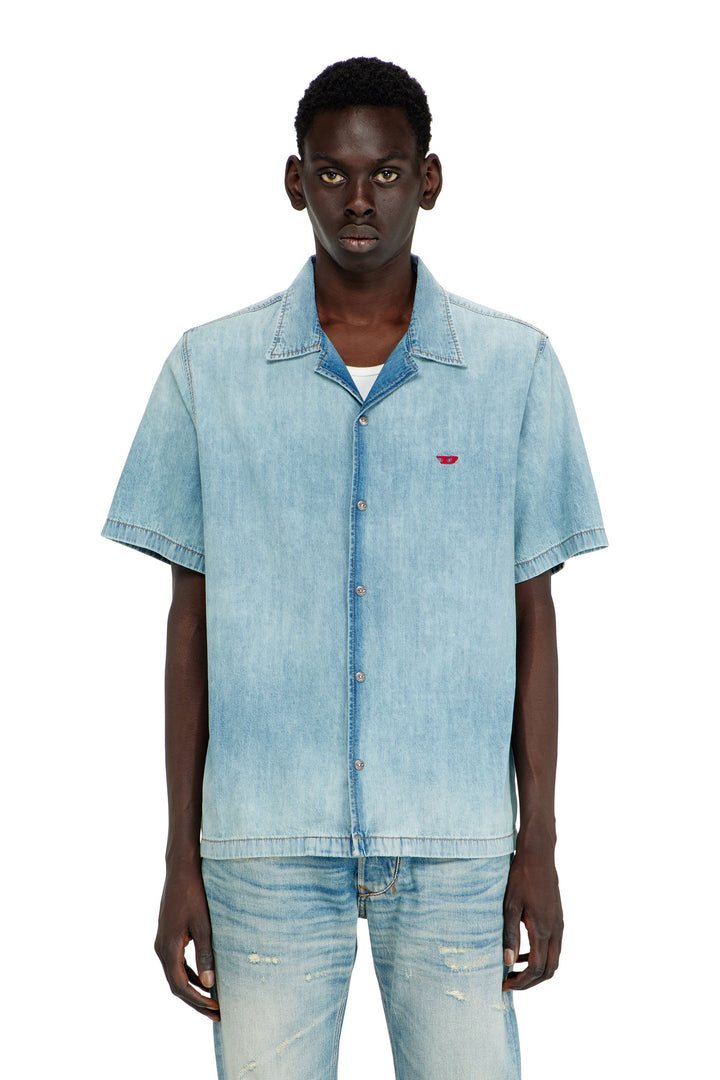 Short-sleeve shirt in denim — Light Blue