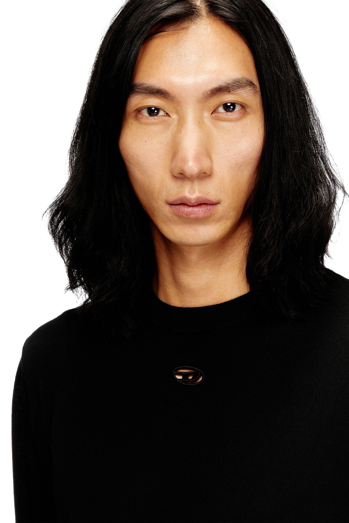 Wool jumper with cut-out logo