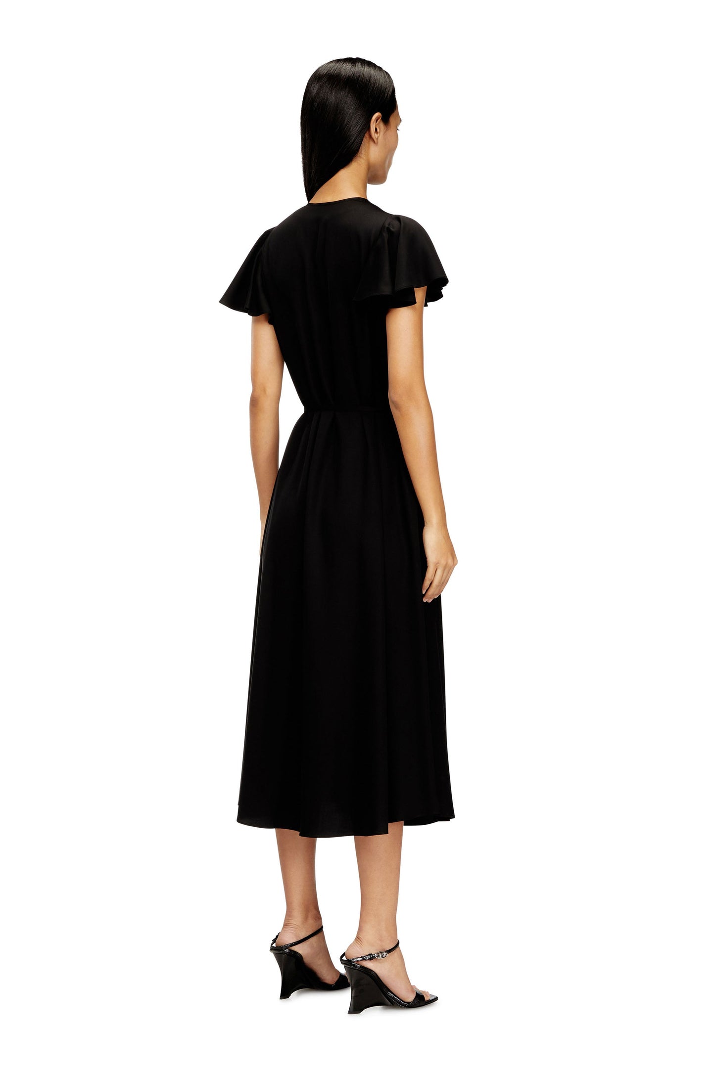 Cupro midi dress with V-neck and front buttons