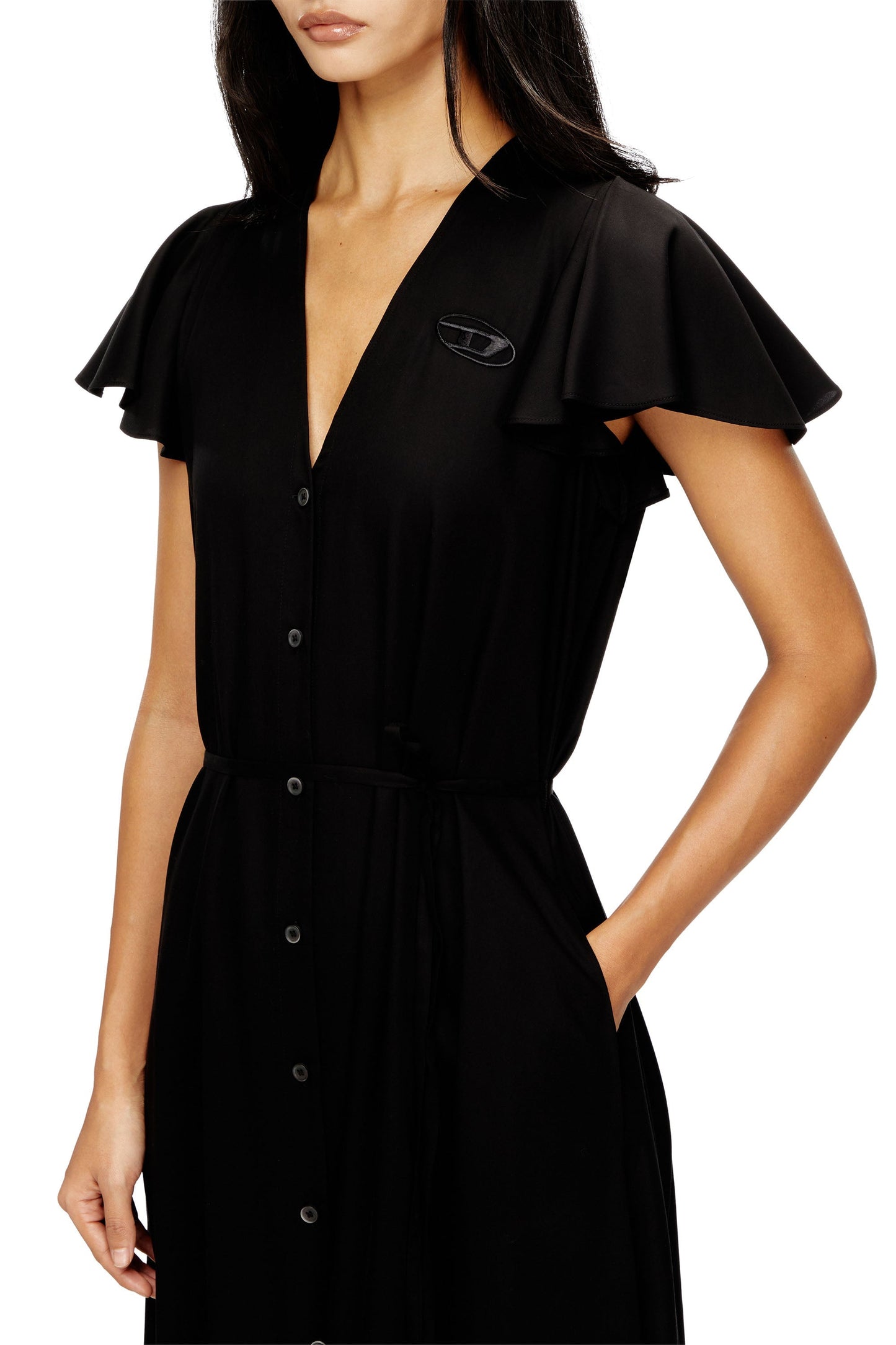 Cupro midi dress with V-neck and front buttons