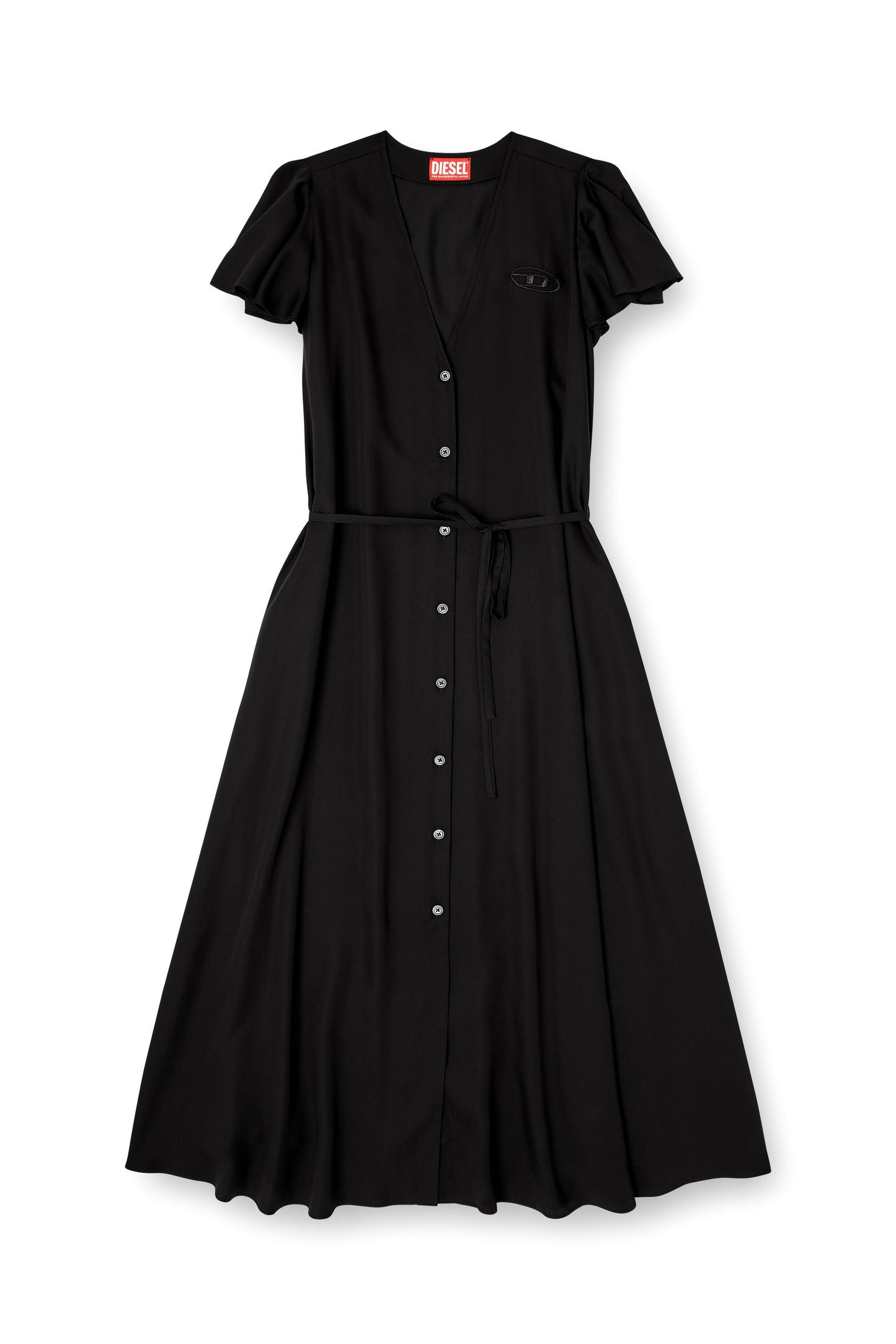 Cupro midi dress with V-neck and front buttons