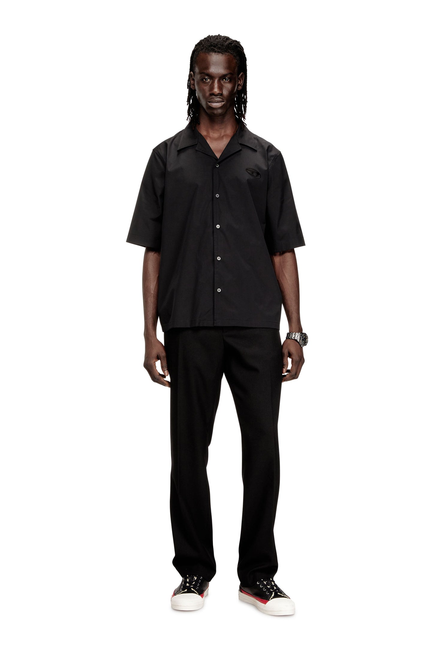 Stretch poplin shirt with Oval D embroidery
