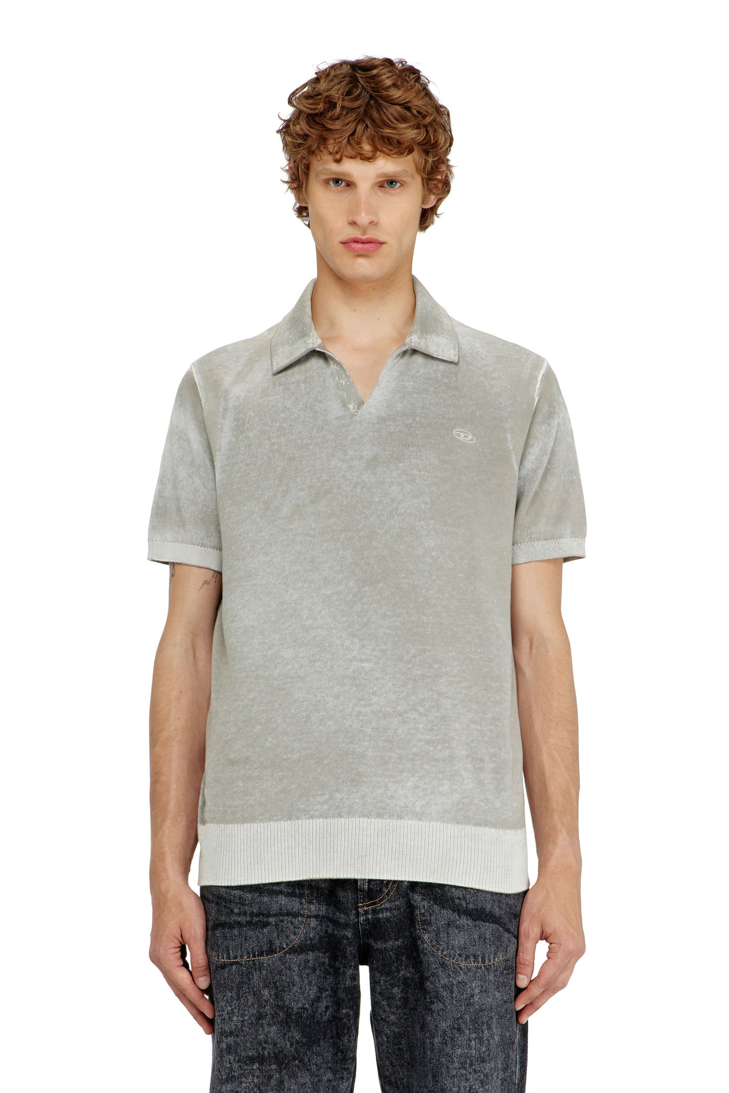 Knit polo shirt with faded reverse print