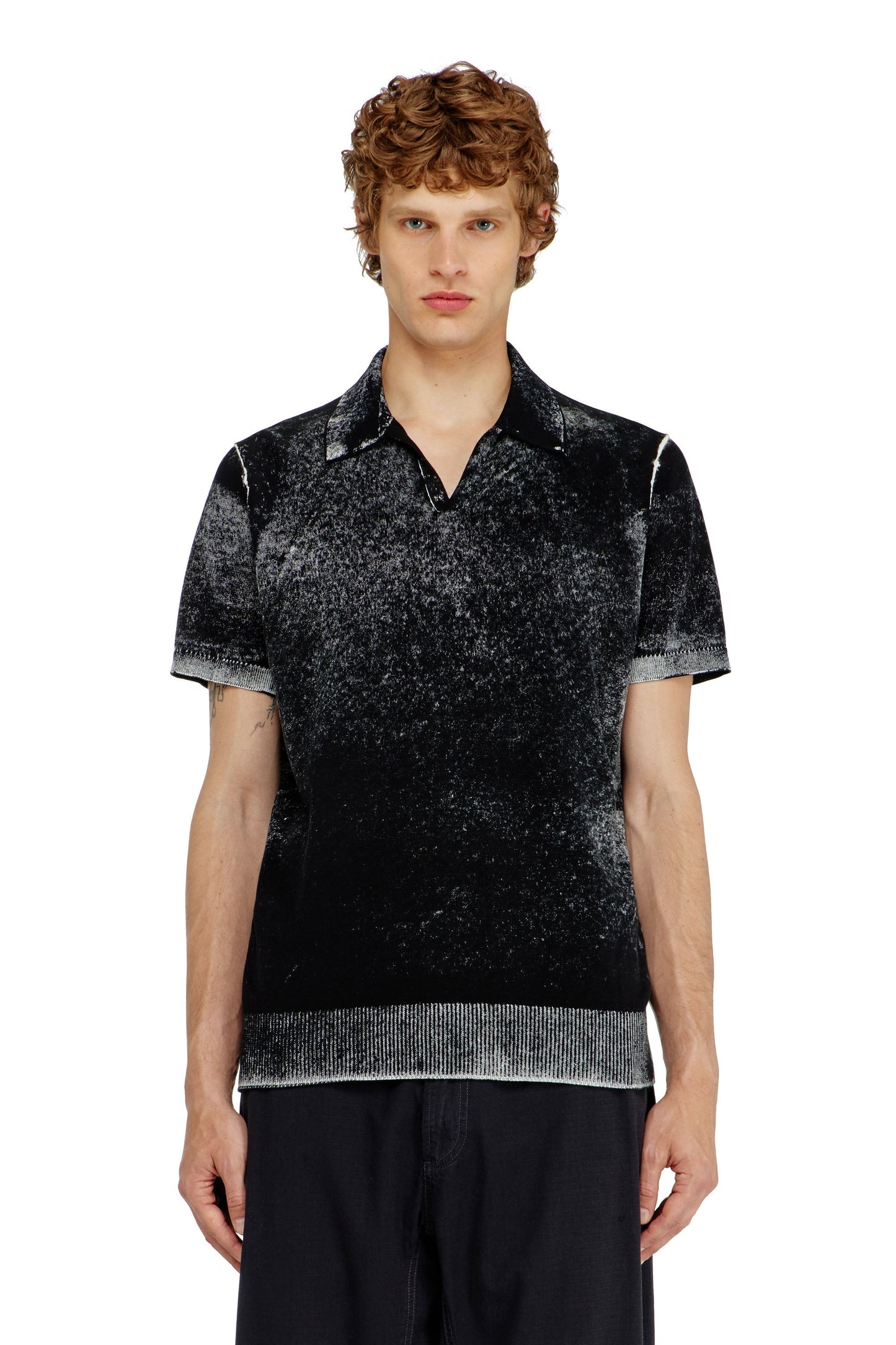 Knit polo shirt with faded reverse print