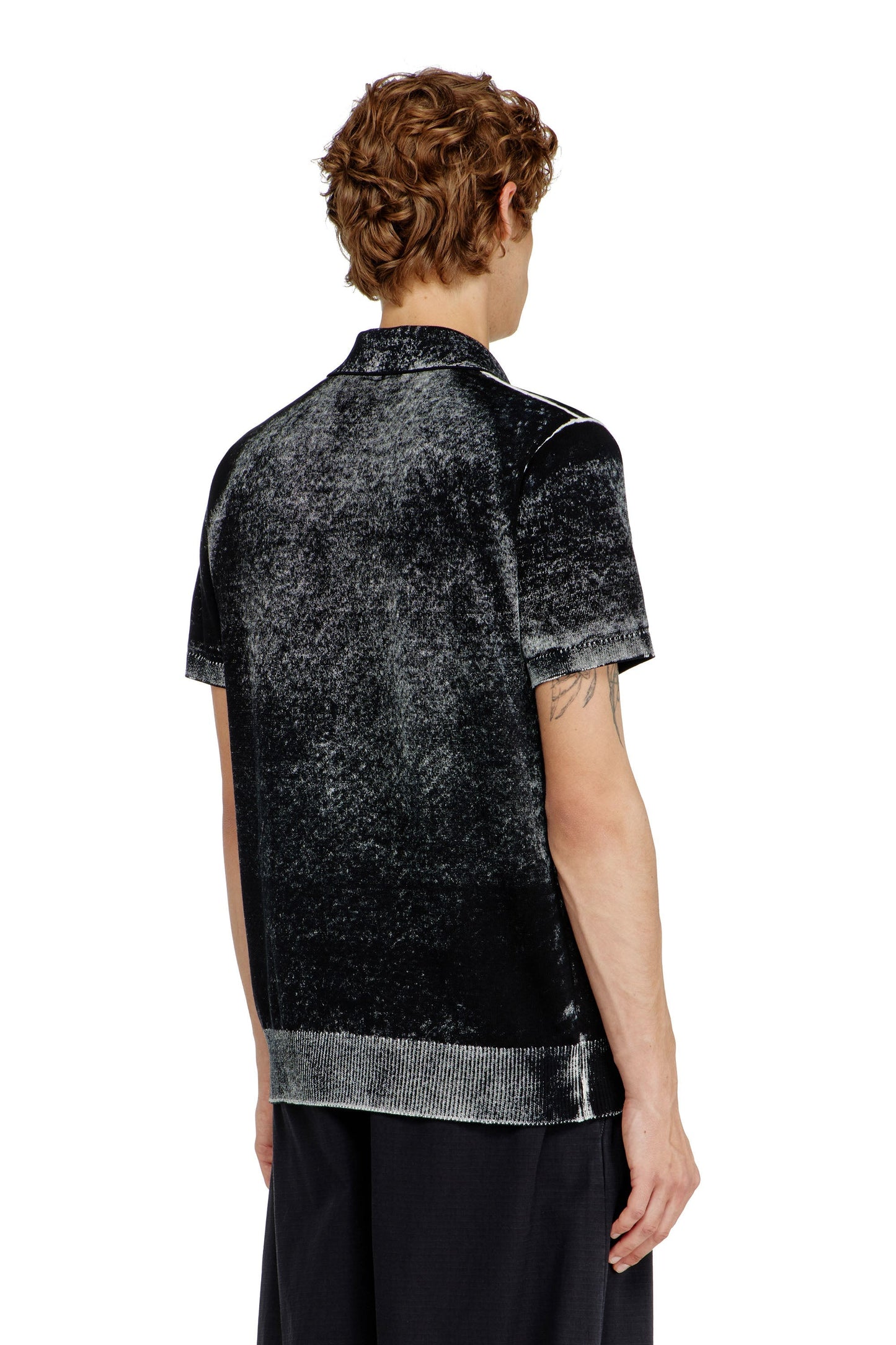 Knit polo shirt with faded reverse print
