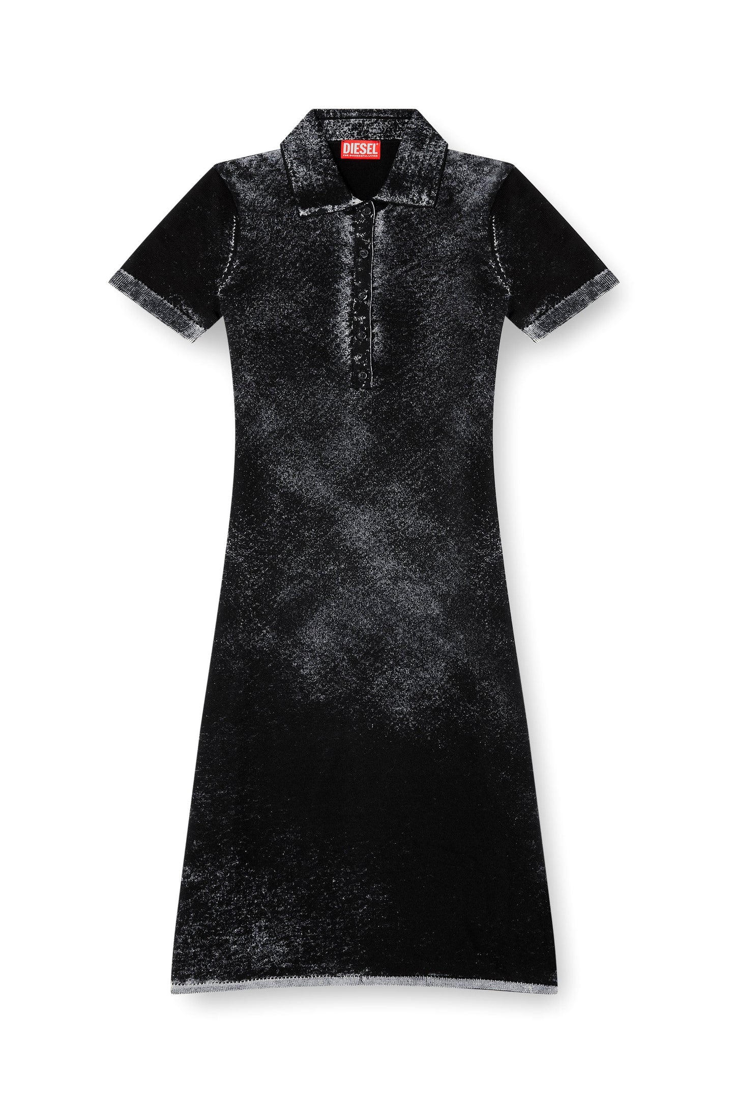 Midi polo dress in reverse-printed knit