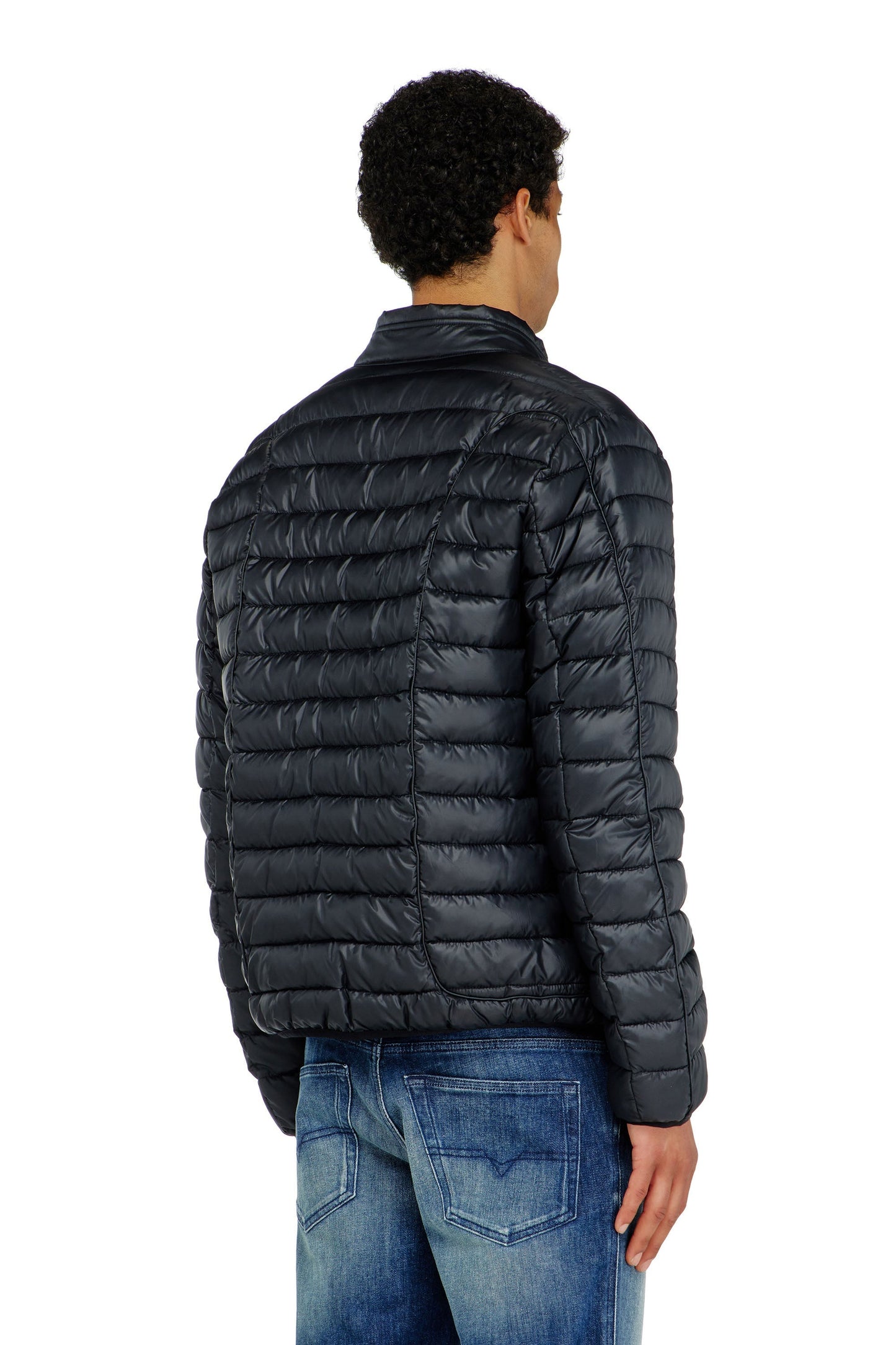 Biker-style puffer jacket with tonal piping