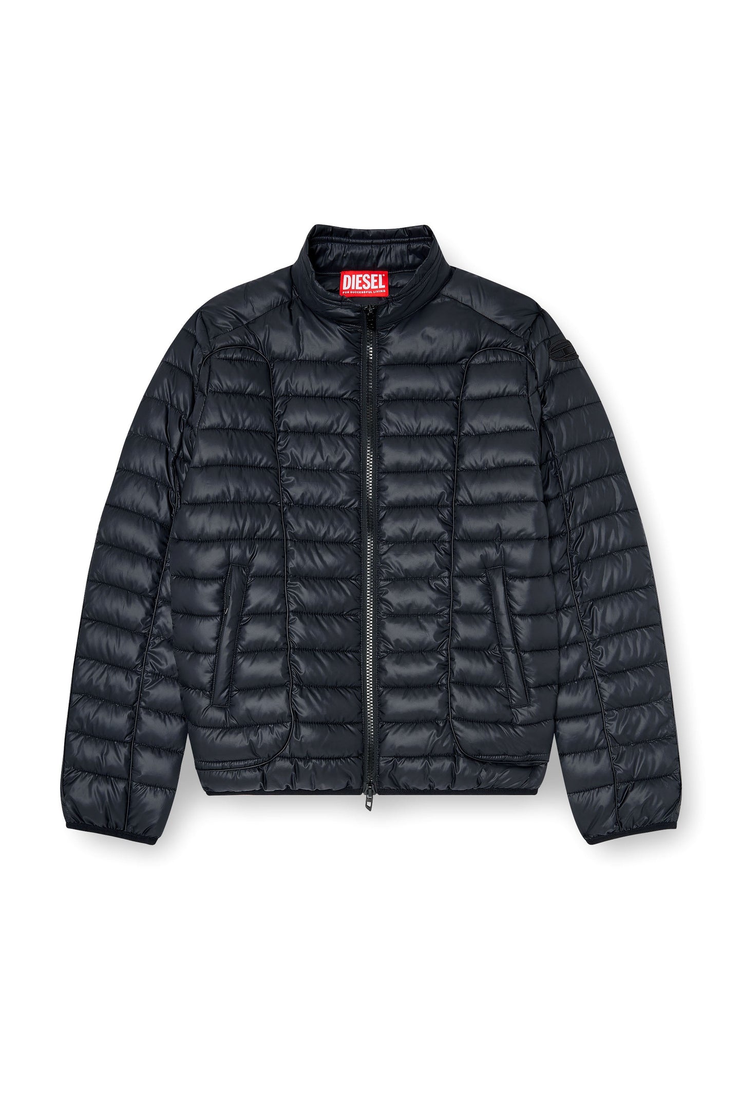 Biker-style puffer jacket with tonal piping