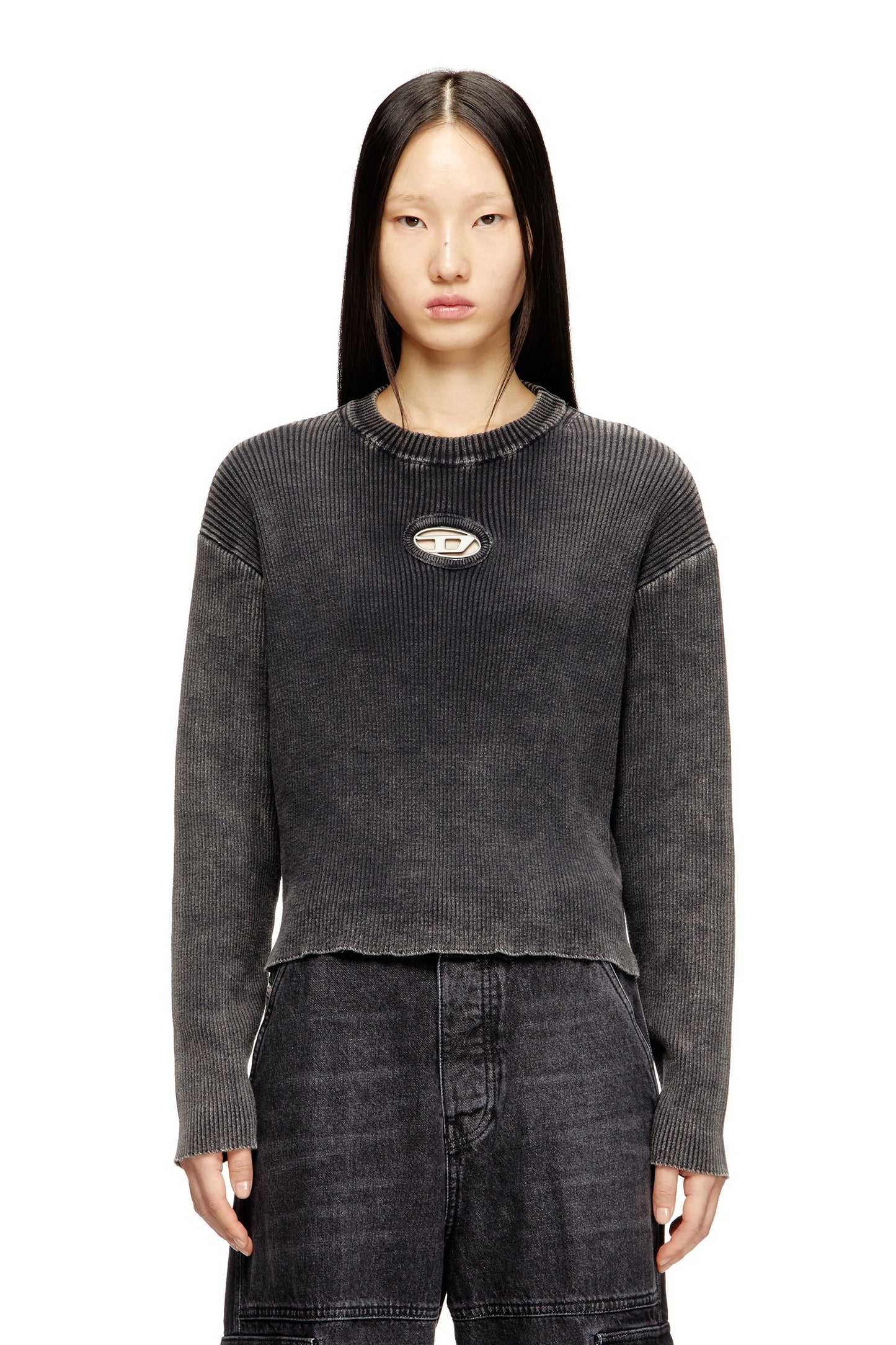 Cut-out ribbed jumper with Oval D plaque