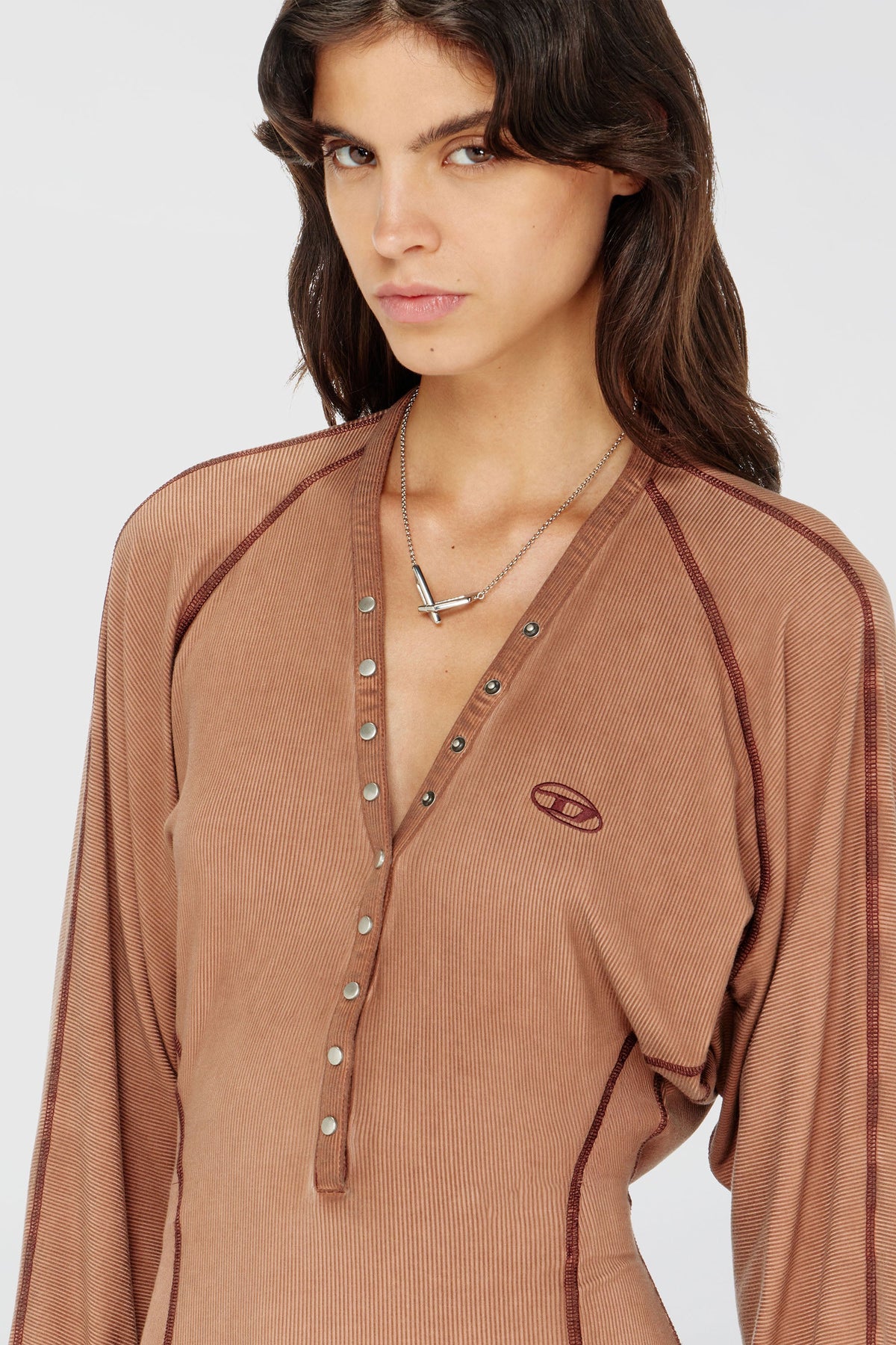 Midi dress in ribbed jersey with batwing sleeves