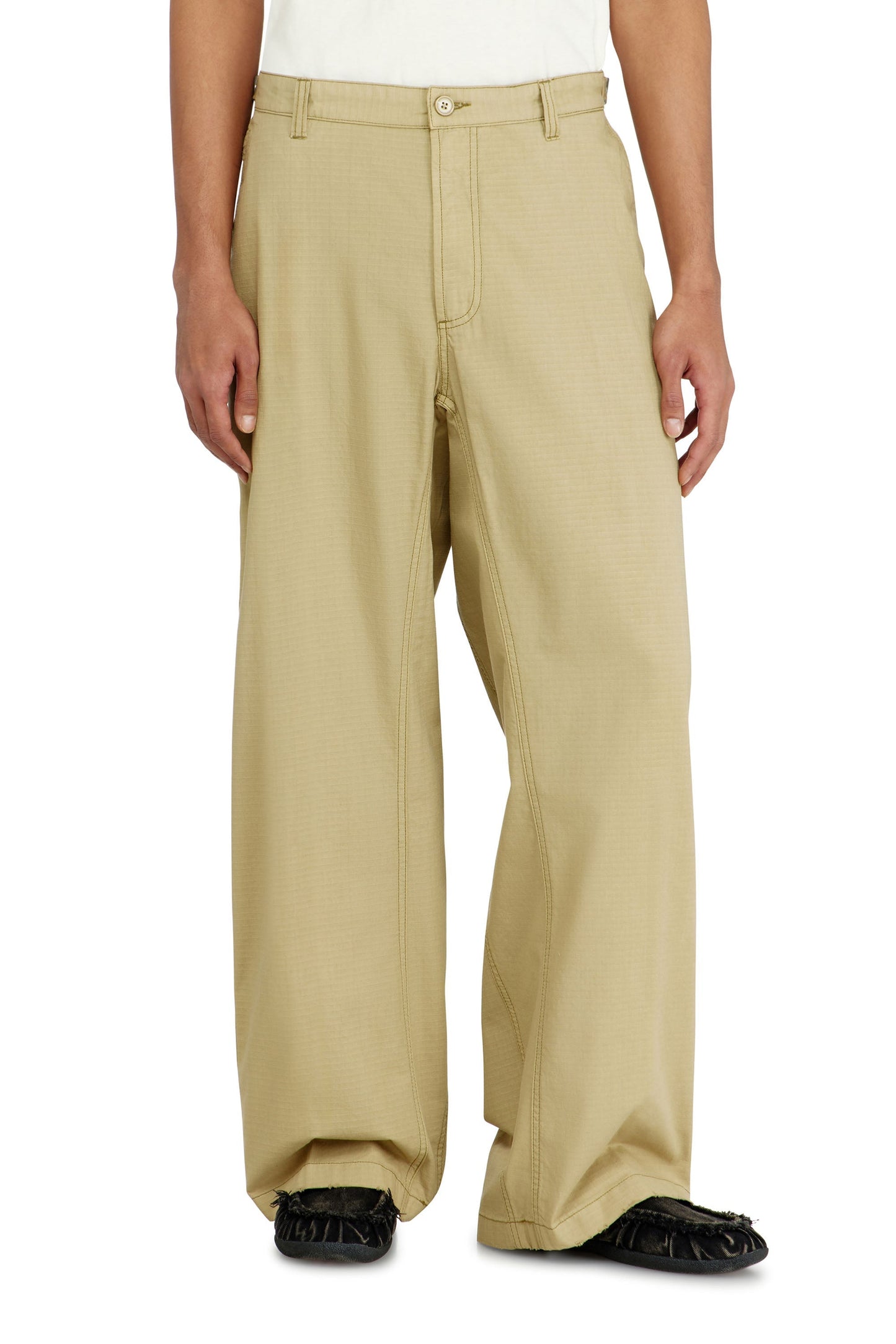 Cotton ripstop pants with side buckles