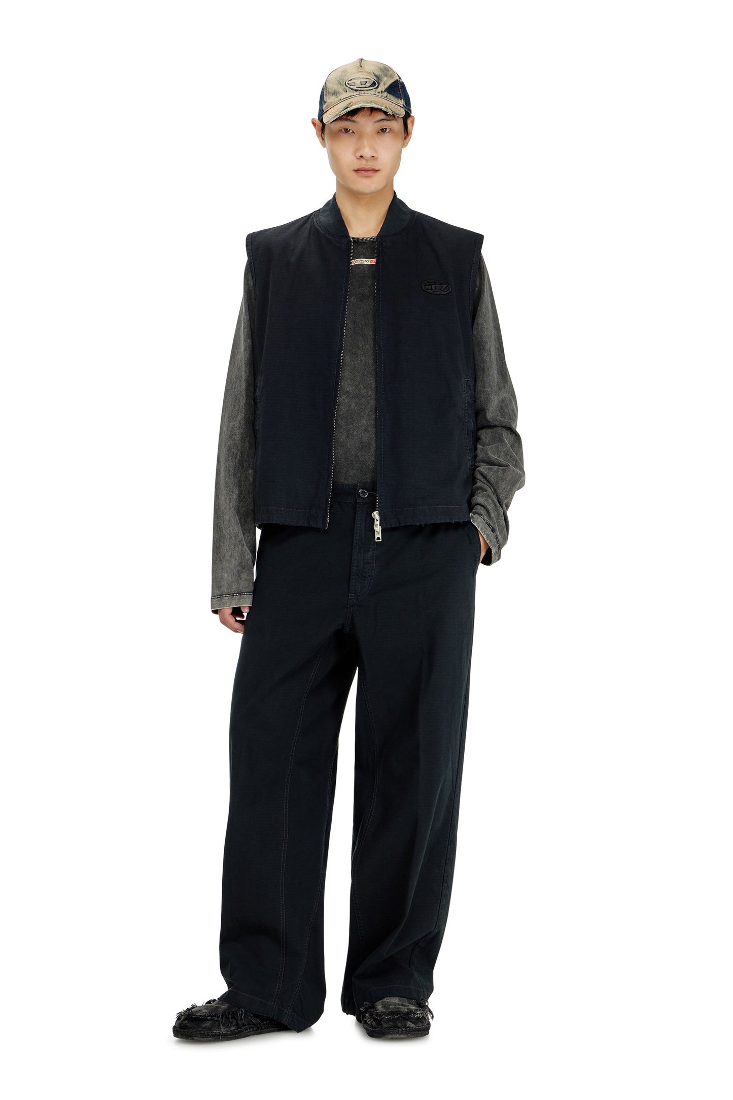 Cotton ripstop pants with side buckles