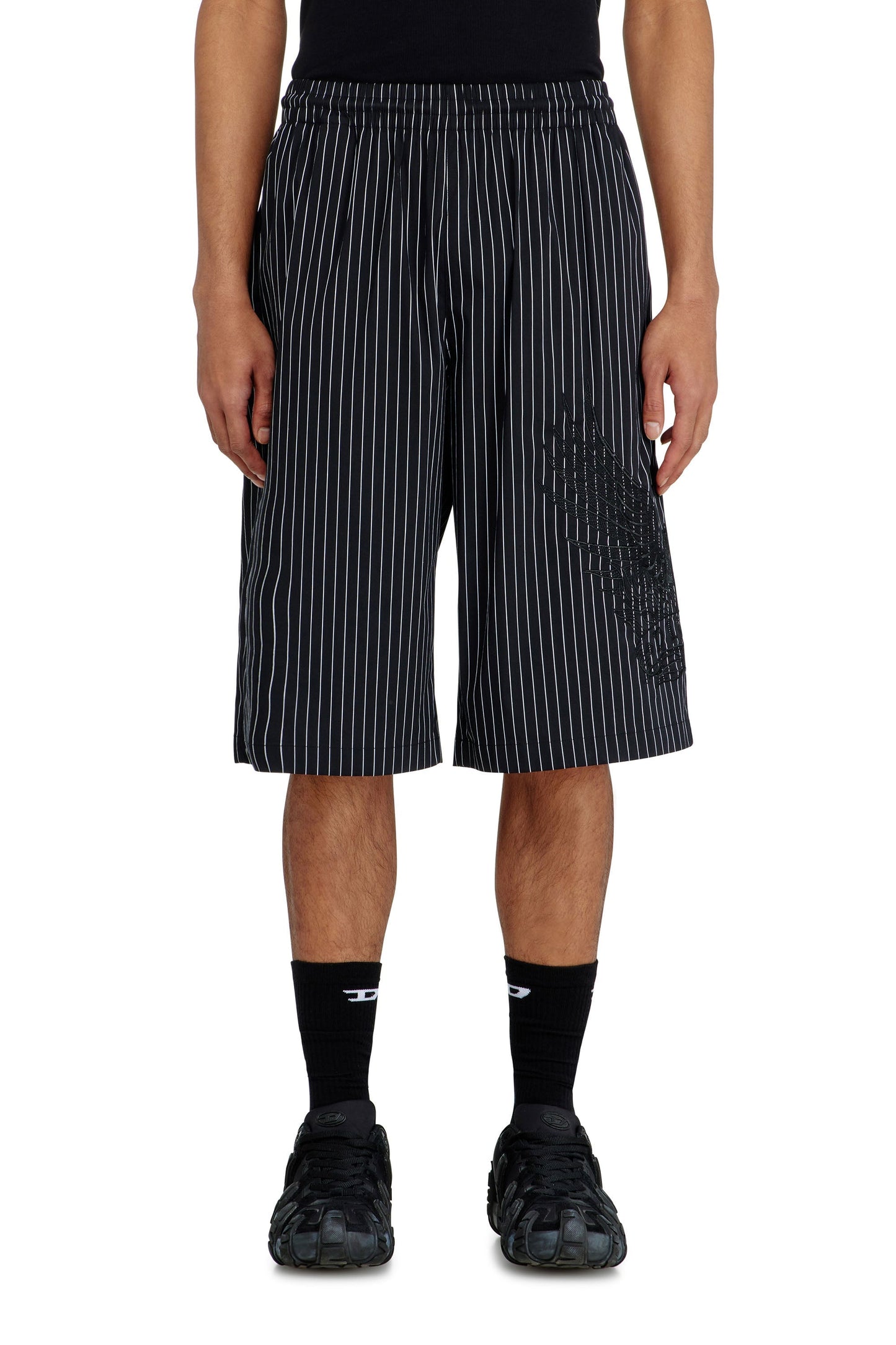 Pinstripe shorts with Phoenix embroidery