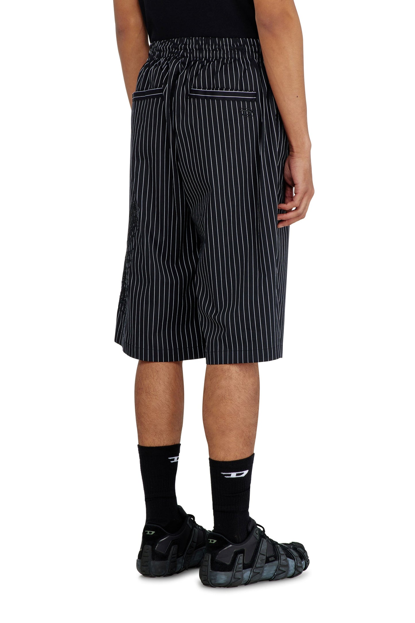 Pinstripe shorts with Phoenix embroidery