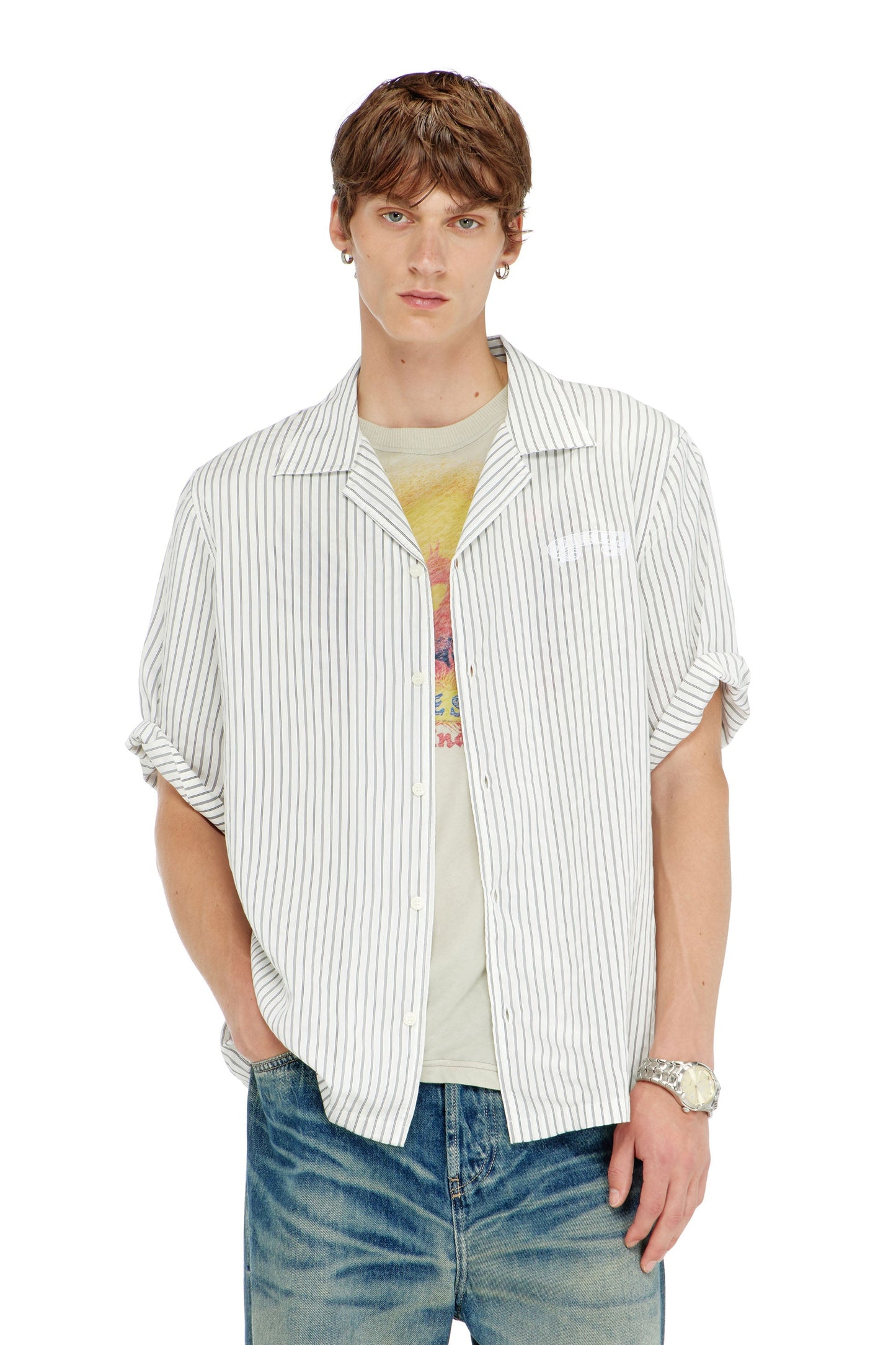 Half-sleeve shirt in pinstripe modal