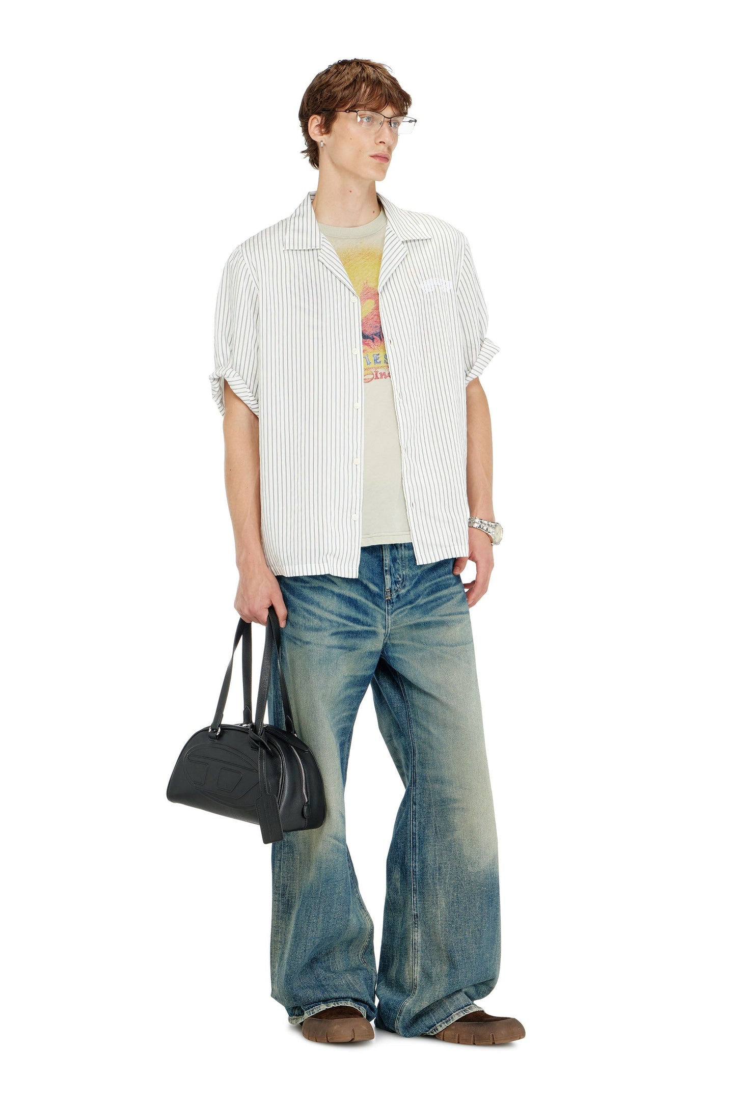 Half-sleeve shirt in pinstripe modal