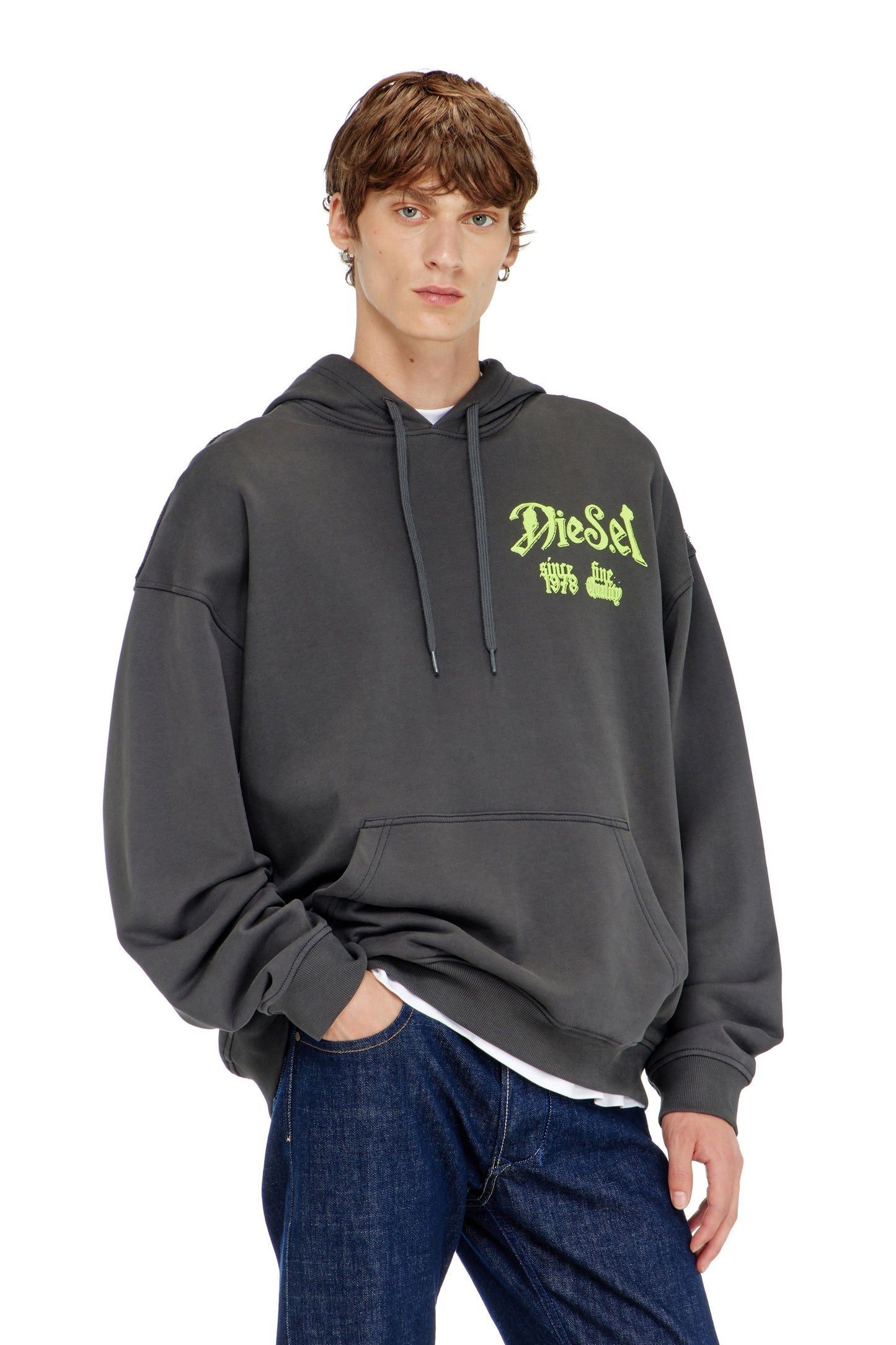 Cotton hoodie with flocked graphics