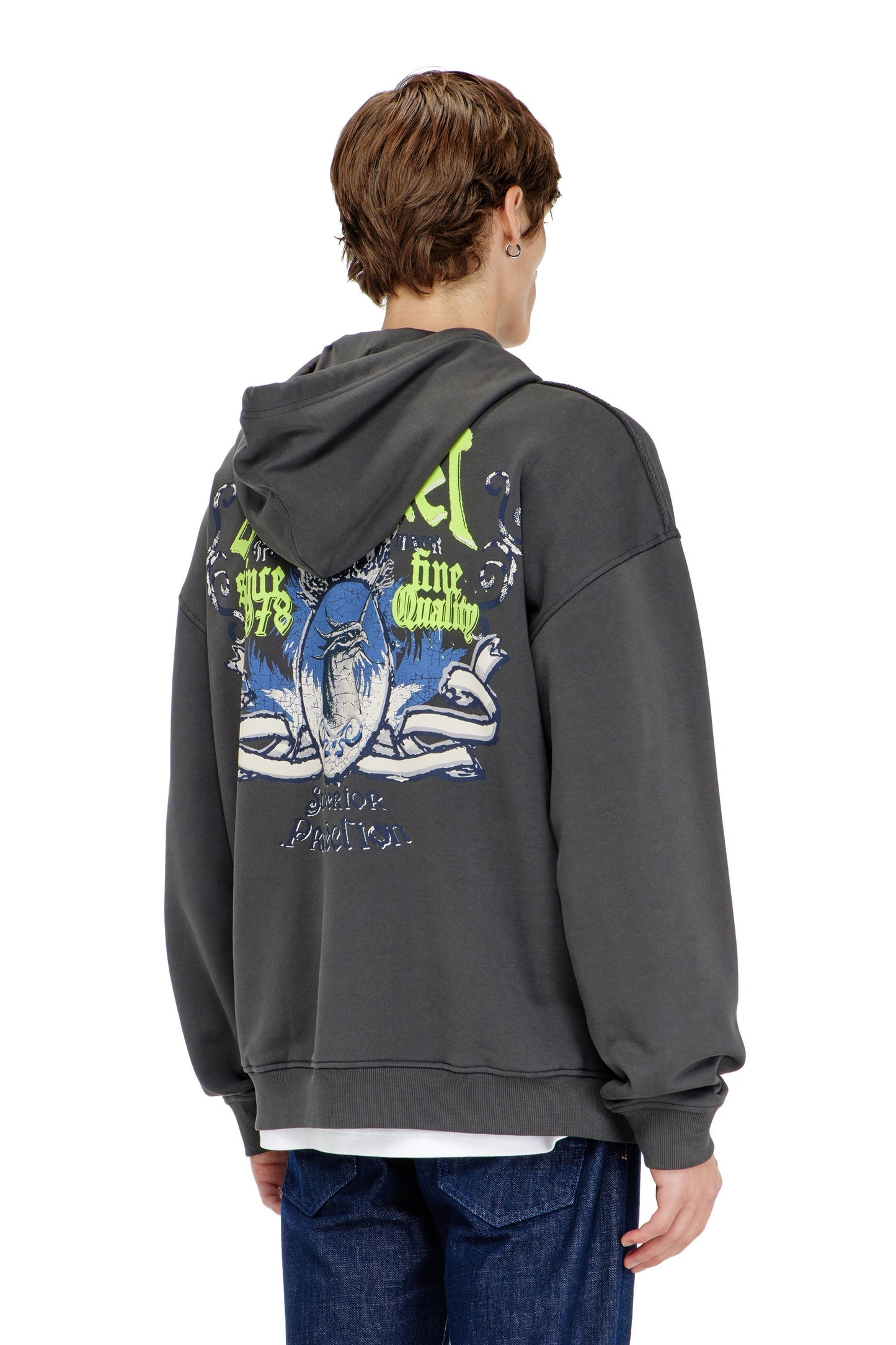 Cotton hoodie with flocked graphics
