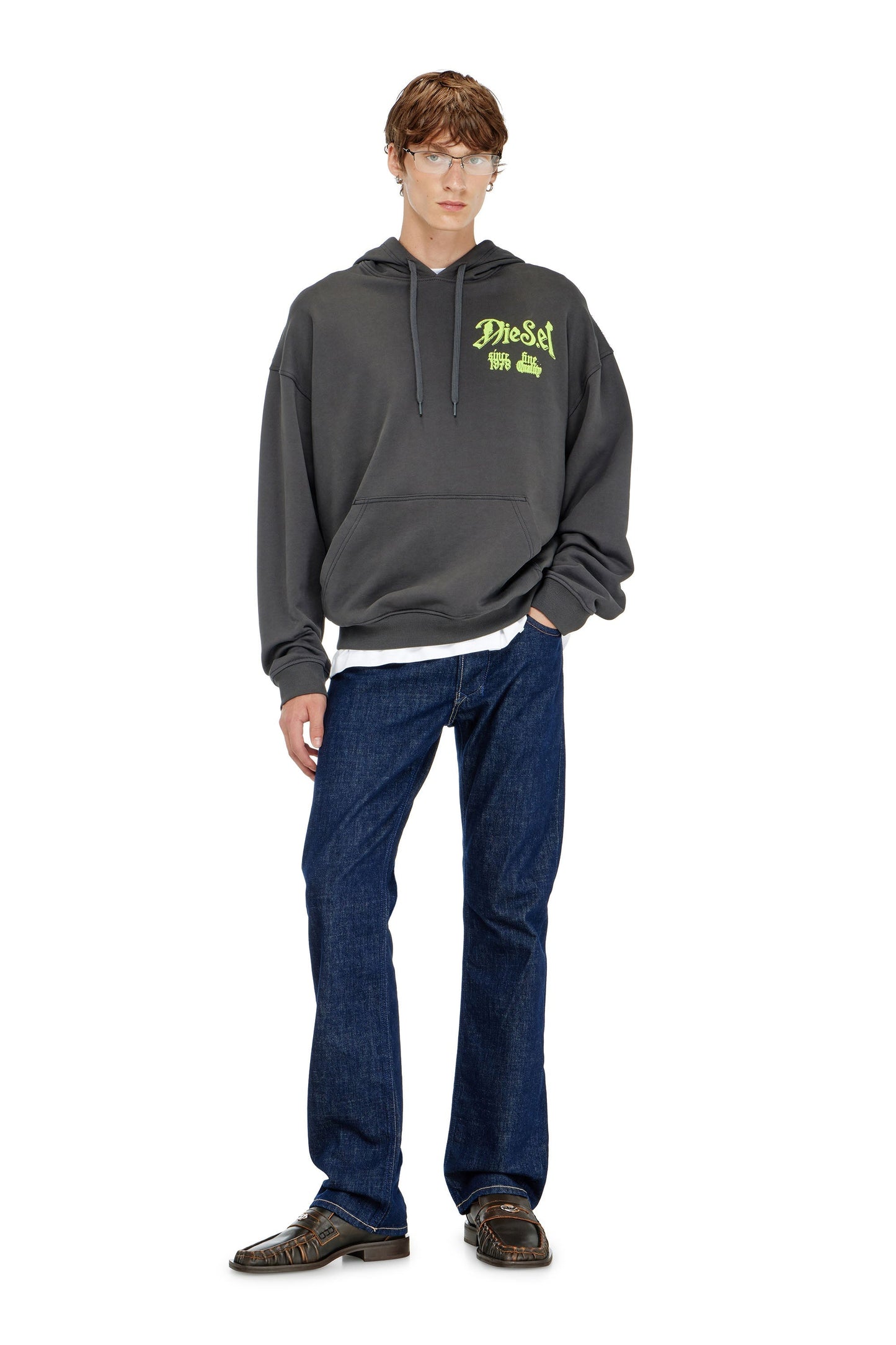 Cotton hoodie with flocked graphics