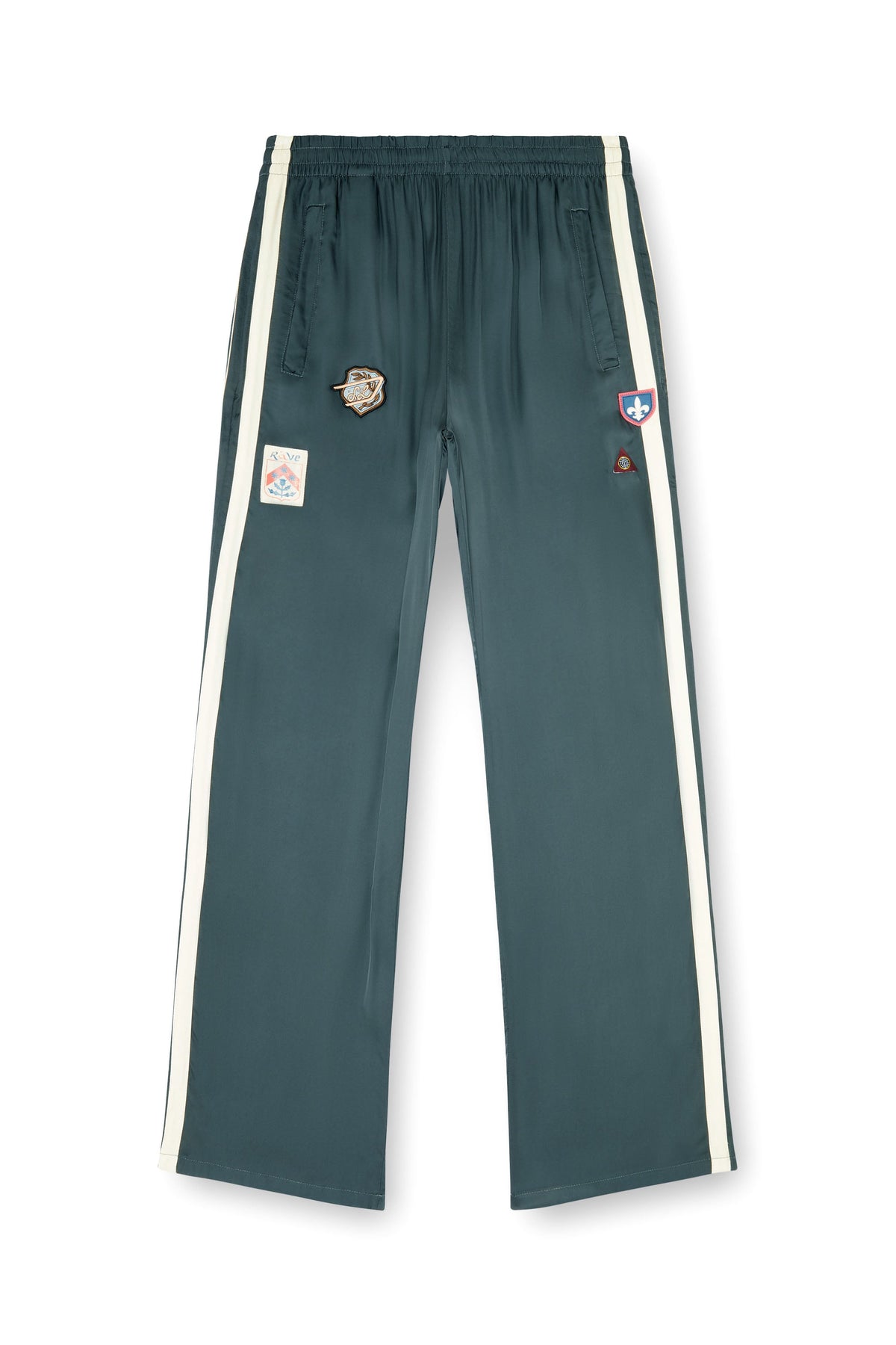 Satin track pants with patches