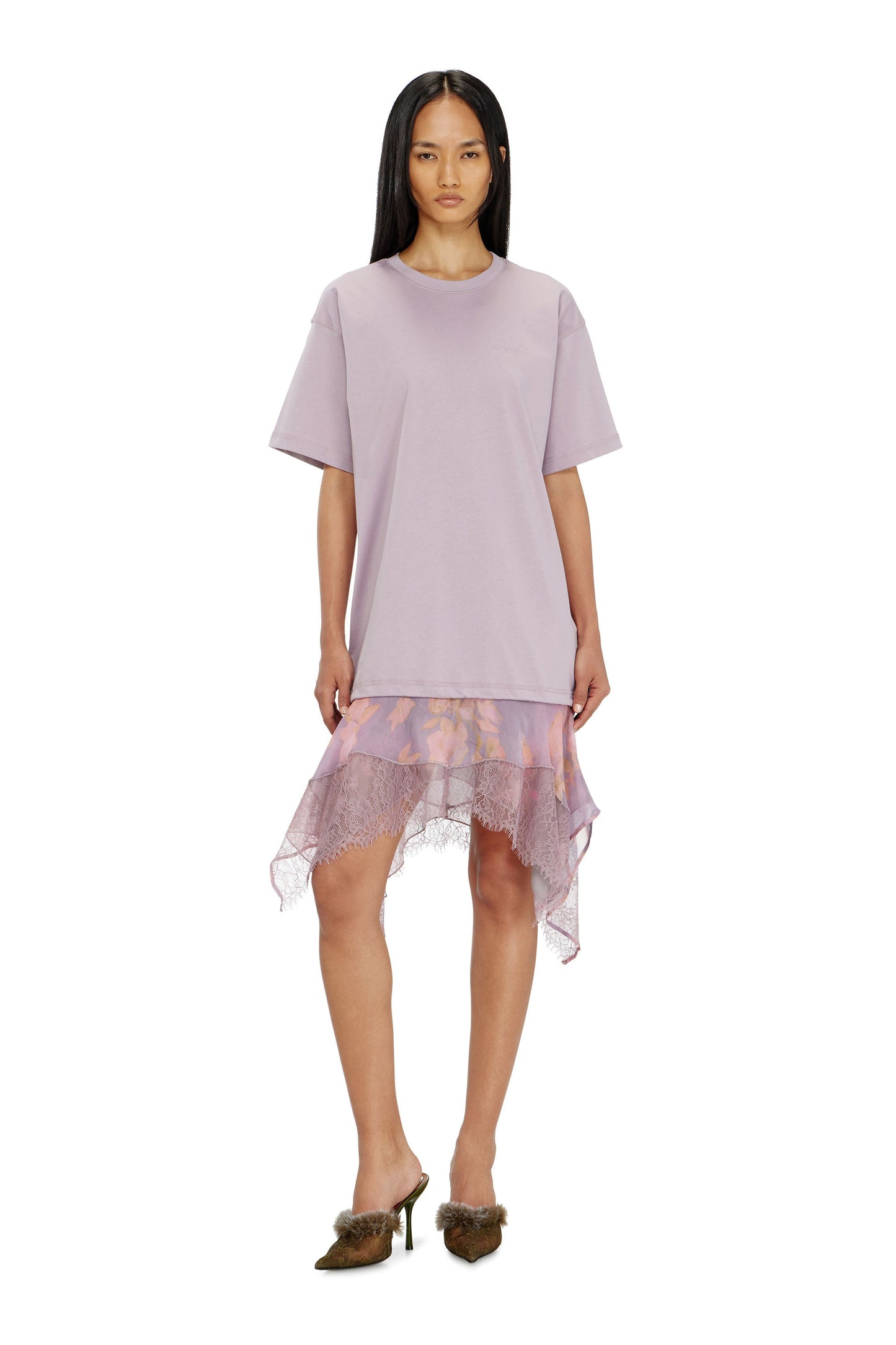 T-shirt dress with chiffon and lace skirt