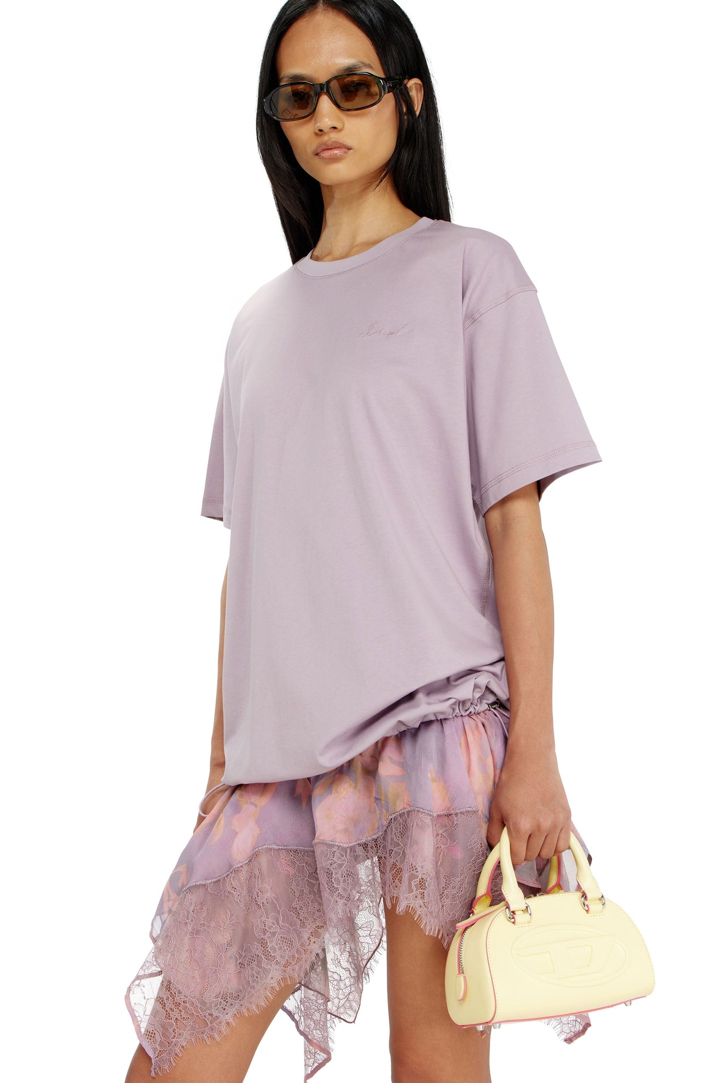 T-shirt dress with chiffon and lace skirt