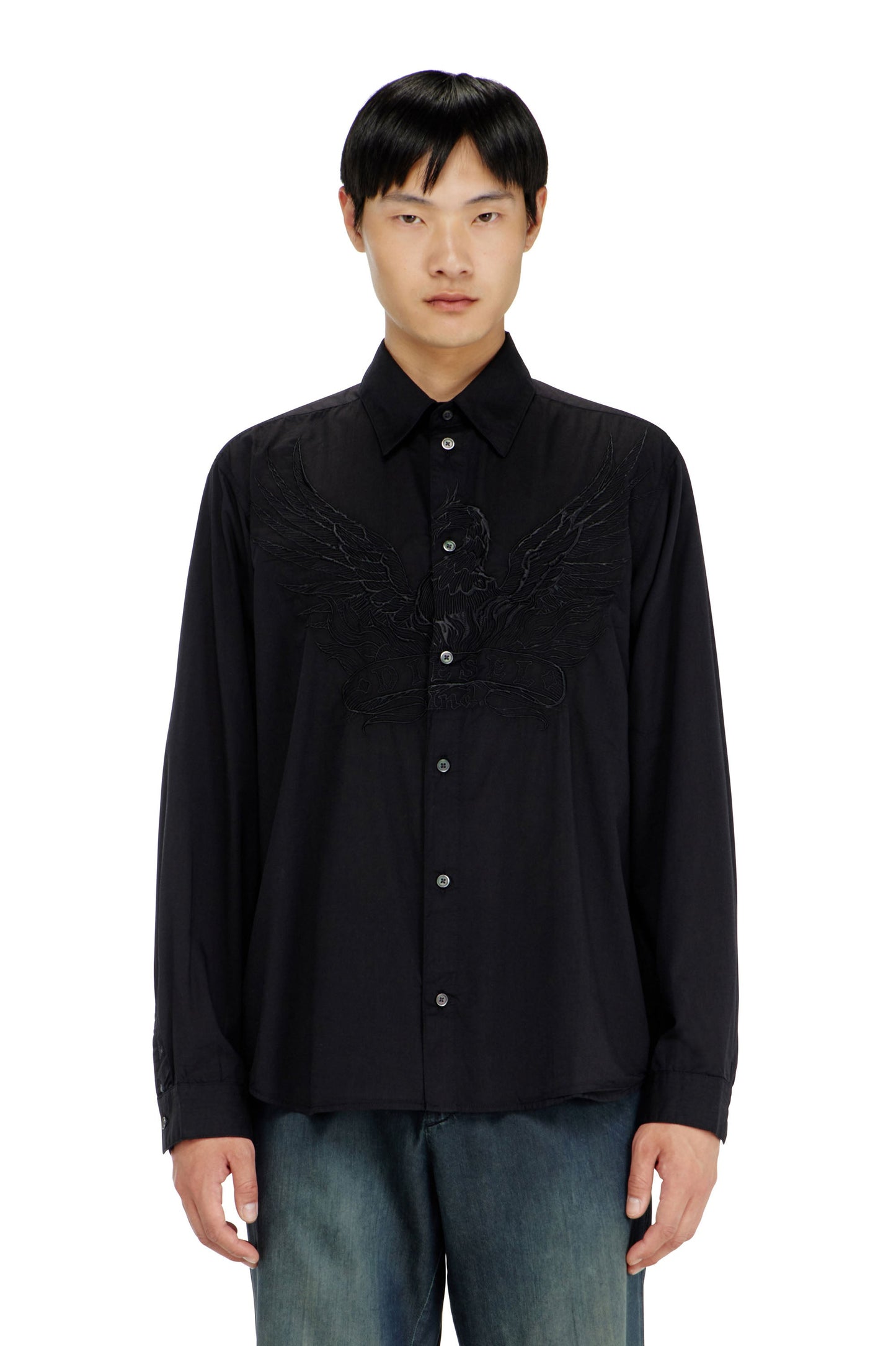 Cotton-cupro shirt with embroidered patch
