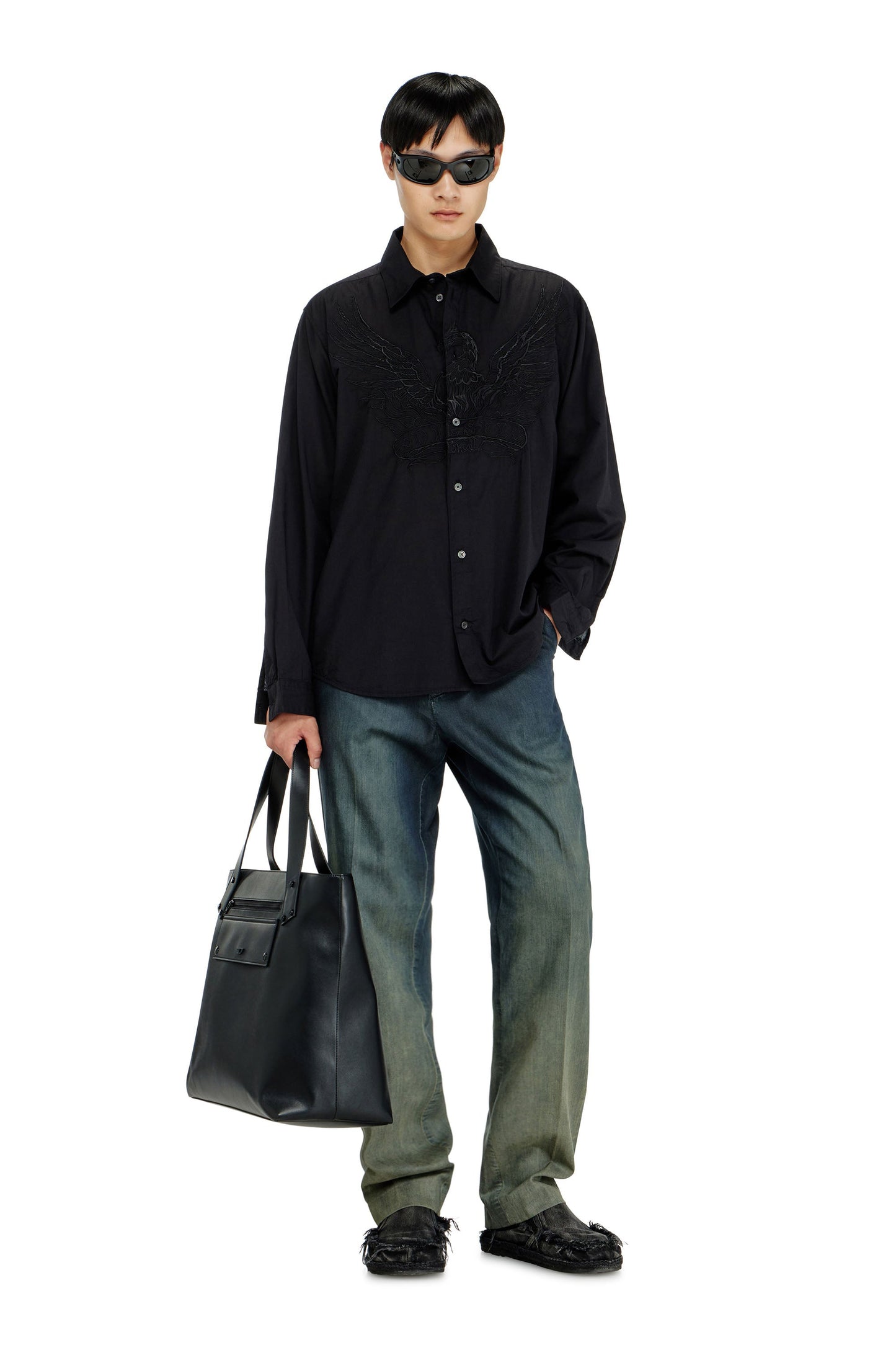 Cotton-cupro shirt with embroidered patch