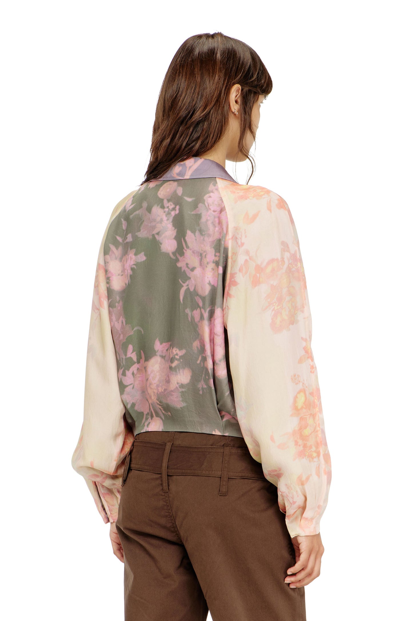 Floral bomber jacket in crinkled acetate