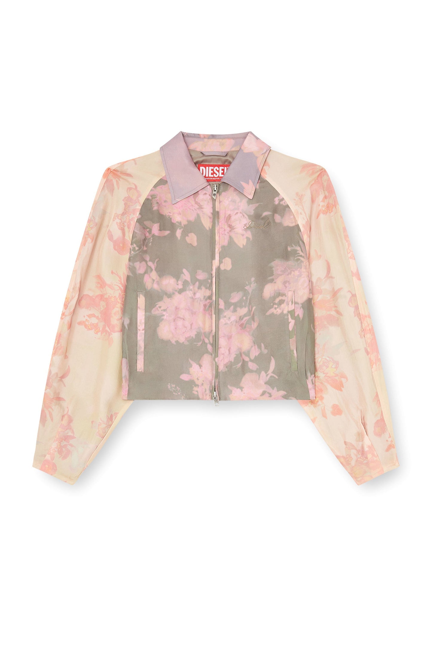 Floral bomber jacket in crinkled acetate
