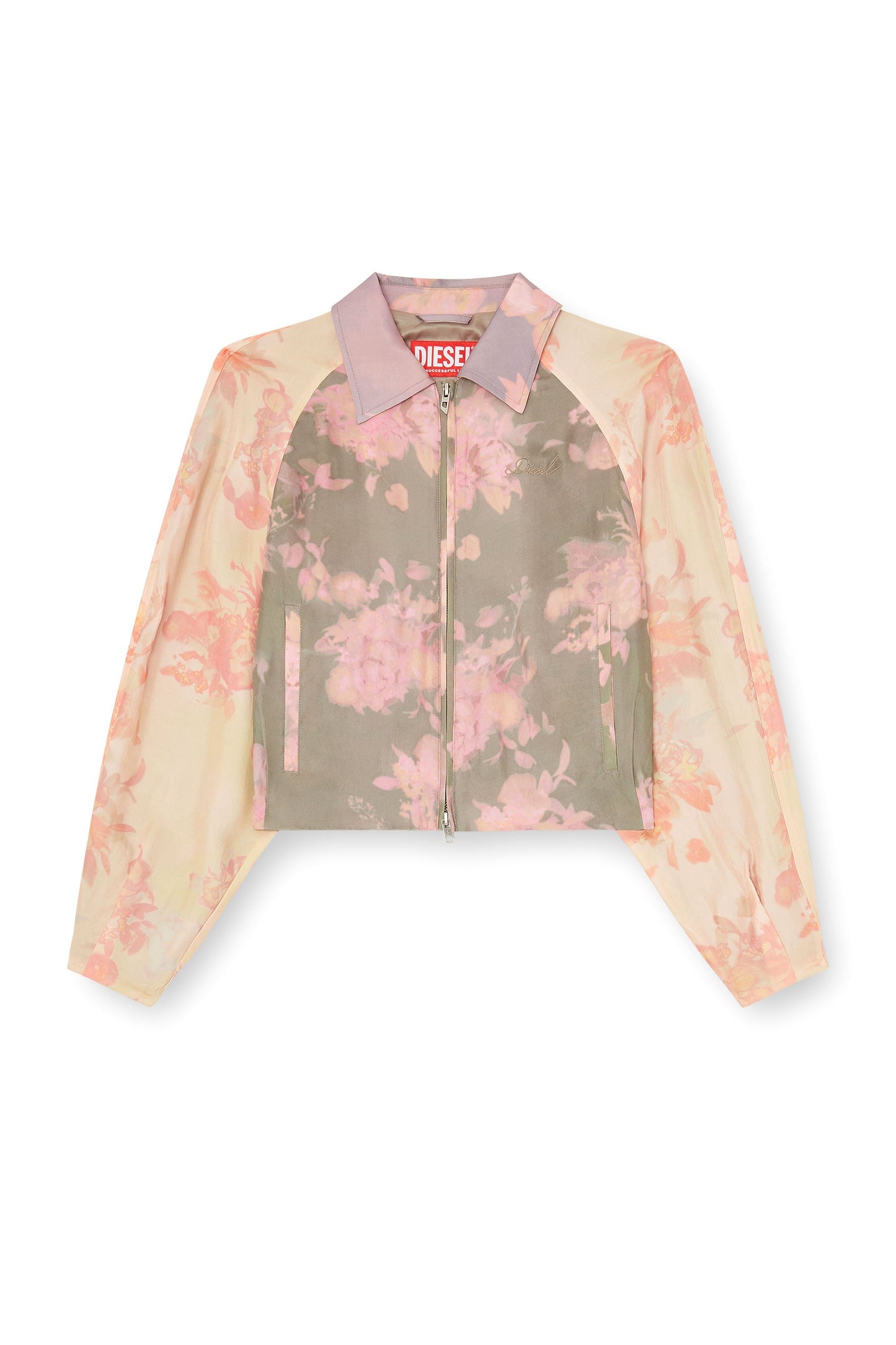 Floral bomber jacket in crinkled acetate