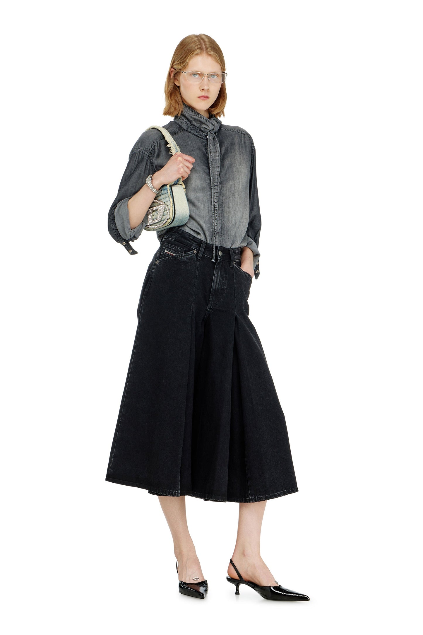 Denim culottes with pleats