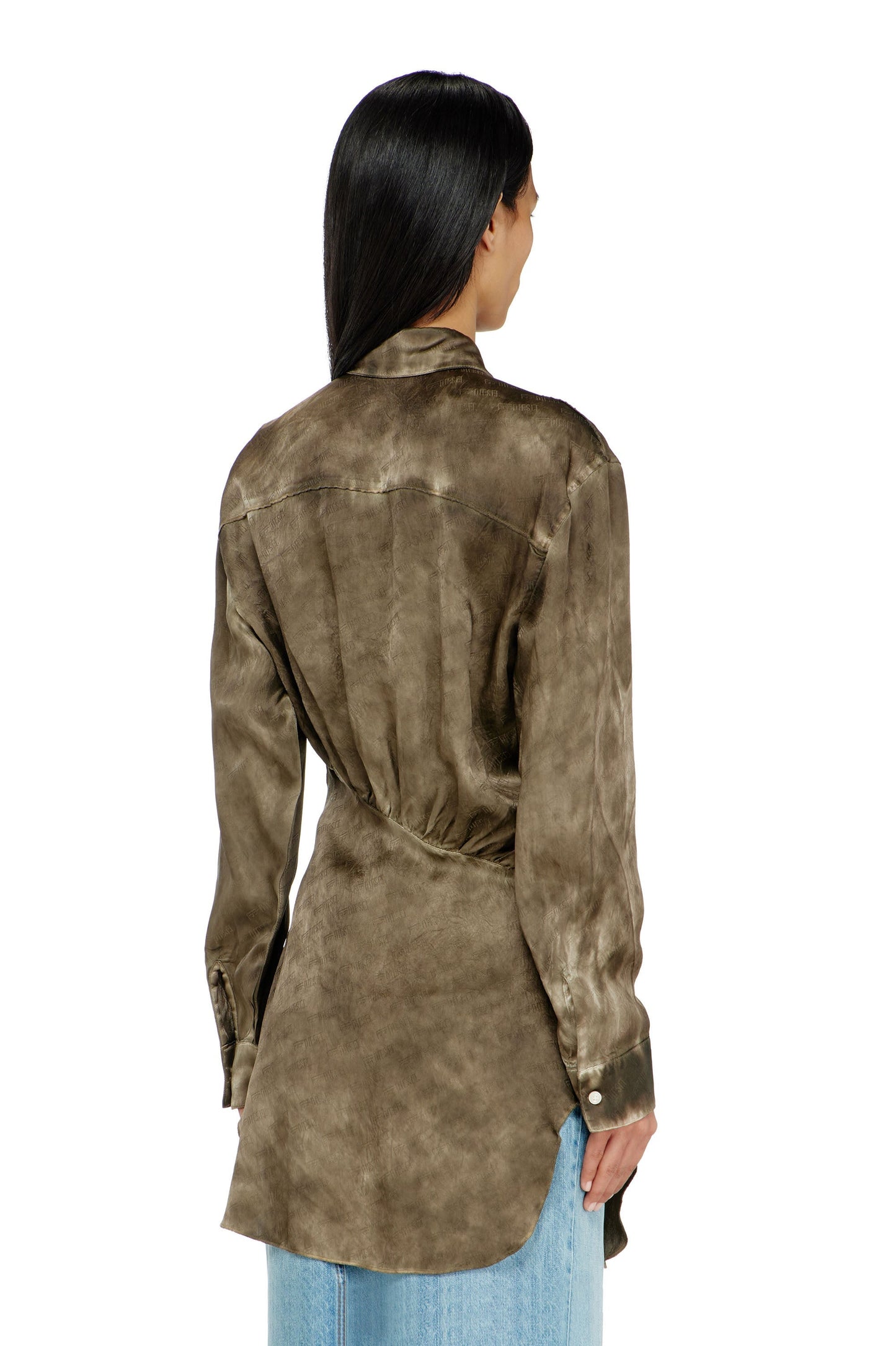Long shirt in logo-jacquard crinkled satin