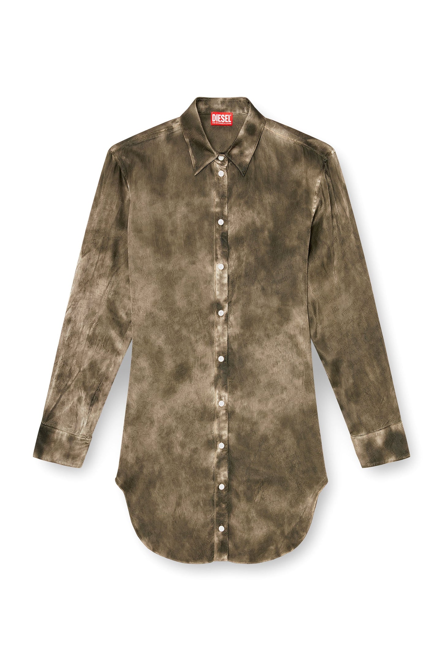 Long shirt in logo-jacquard crinkled satin