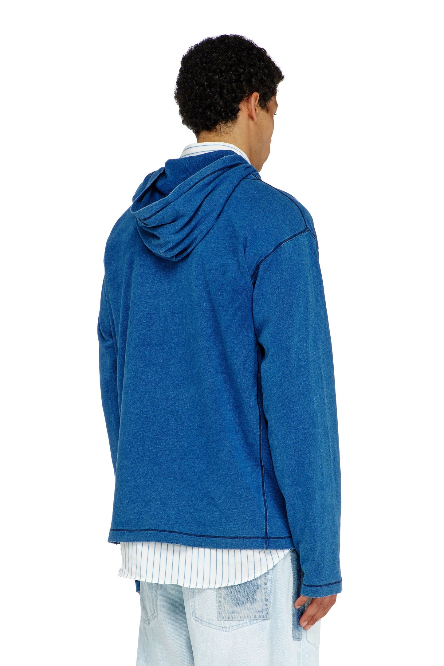 Hooded long-sleeve T-shirt with shadow-effect patches
