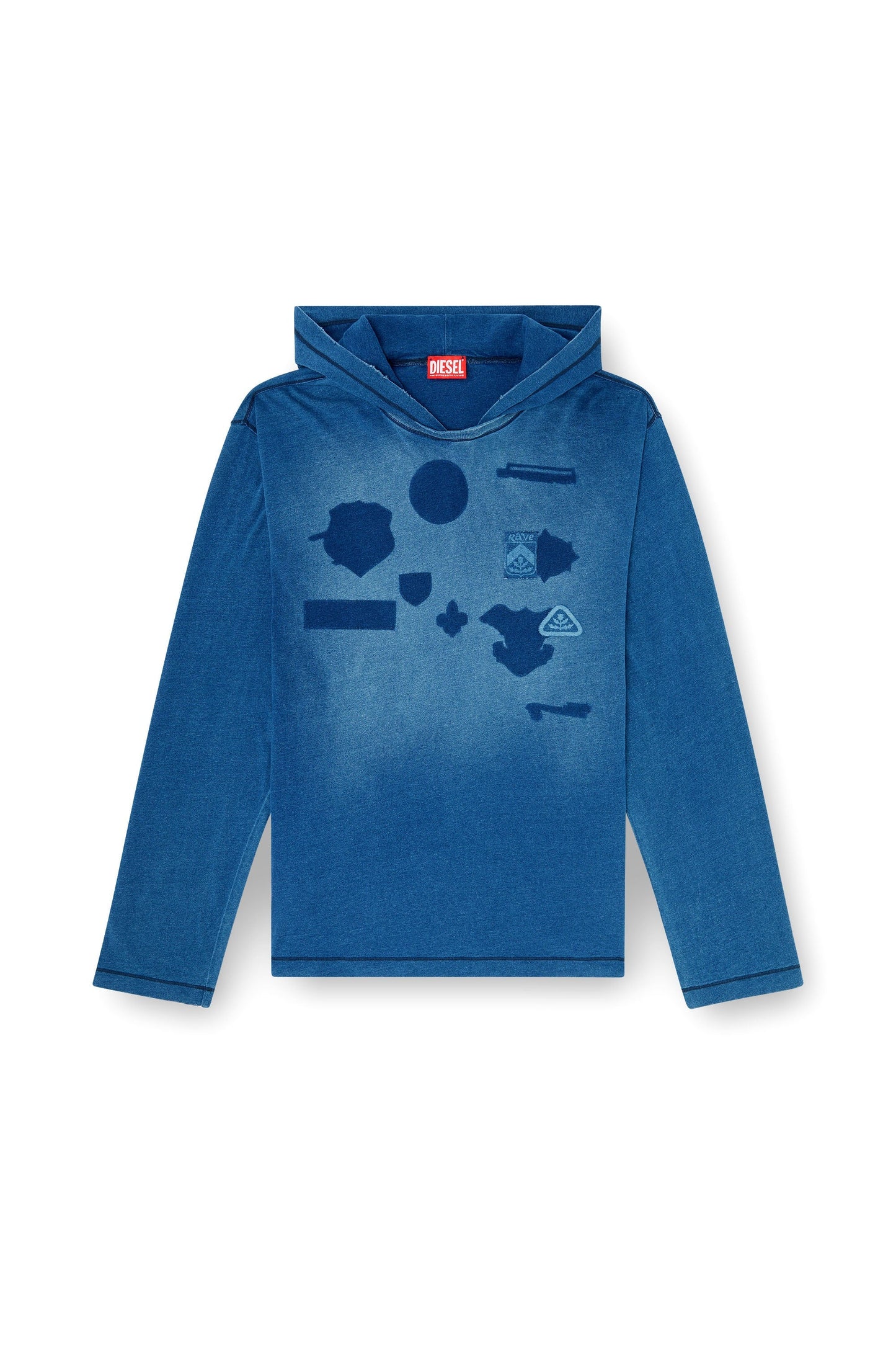 Hooded long-sleeve T-shirt with shadow-effect patches