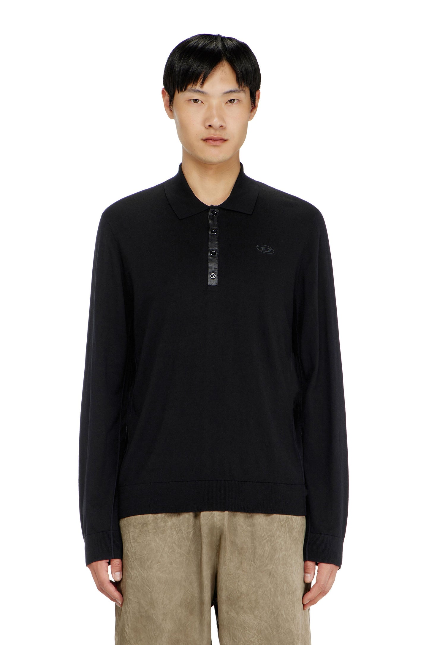 Silk-blend polo jumper with satin placket