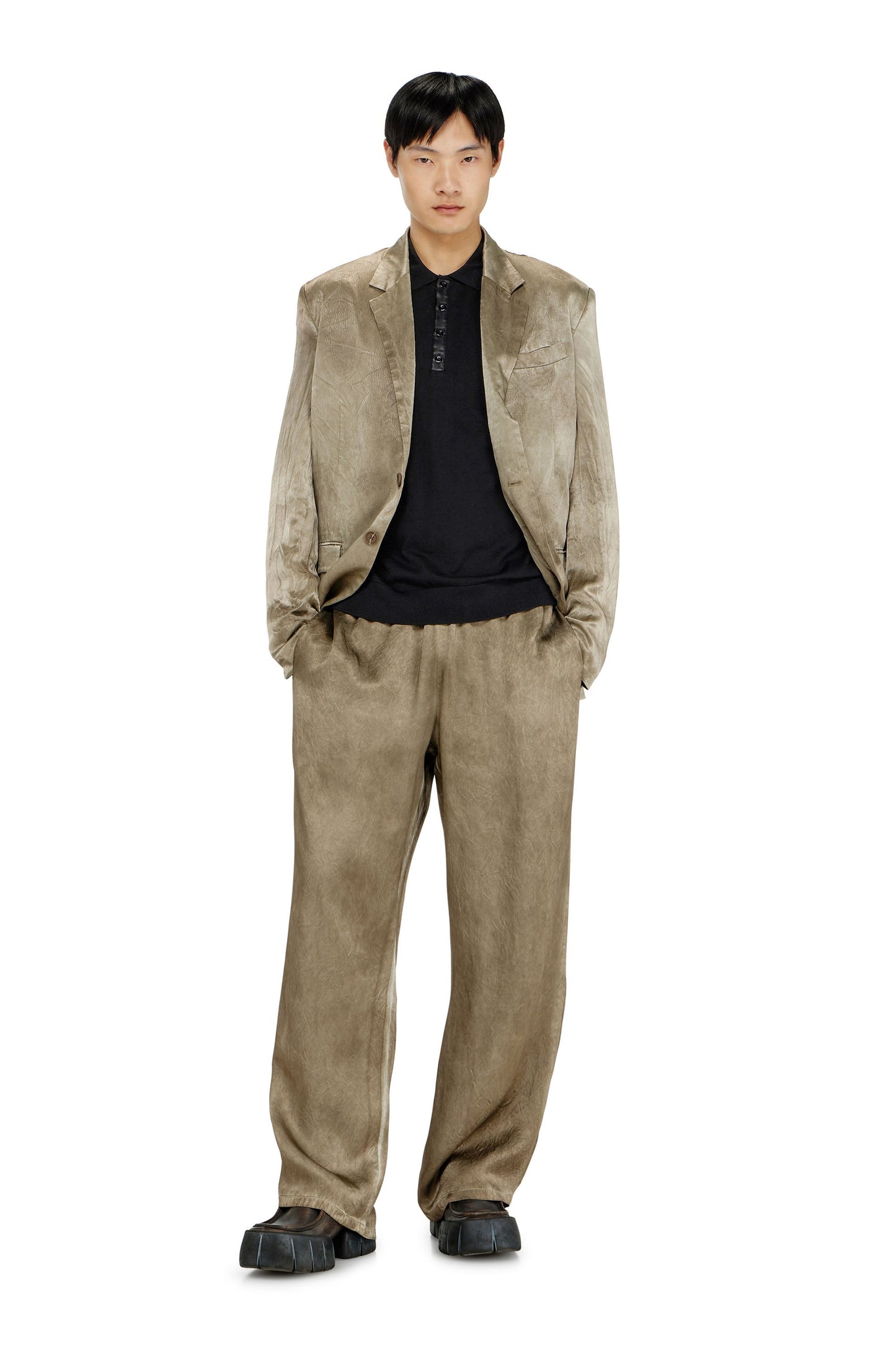 Silk-blend polo jumper with satin placket