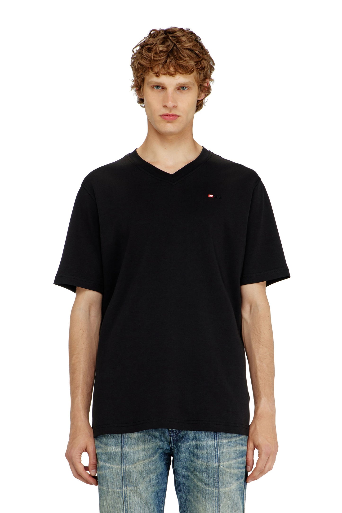 V-neck T-shirt with micro logo embroidery