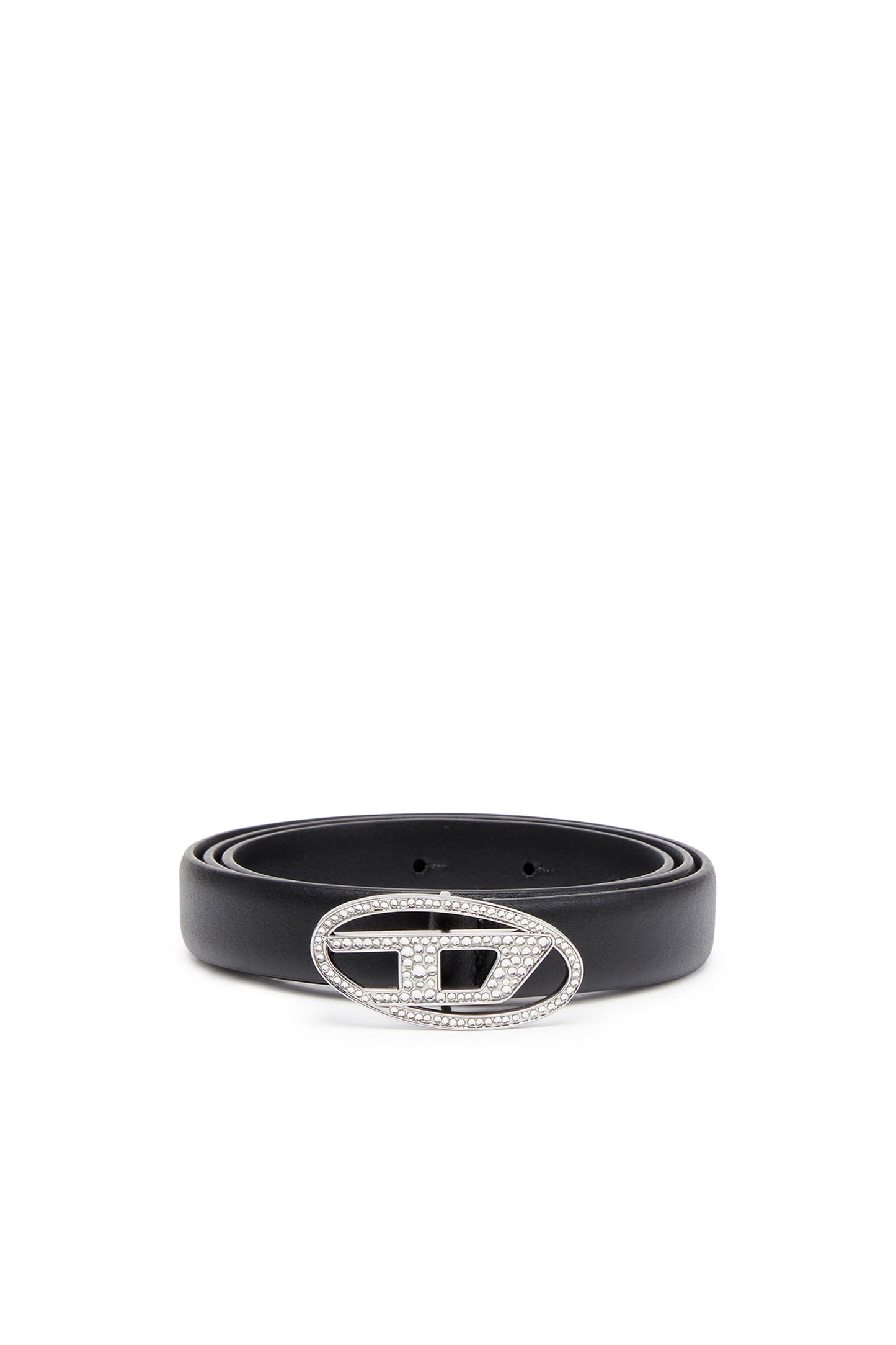 1.9cm slim leather belt with crystal buckle