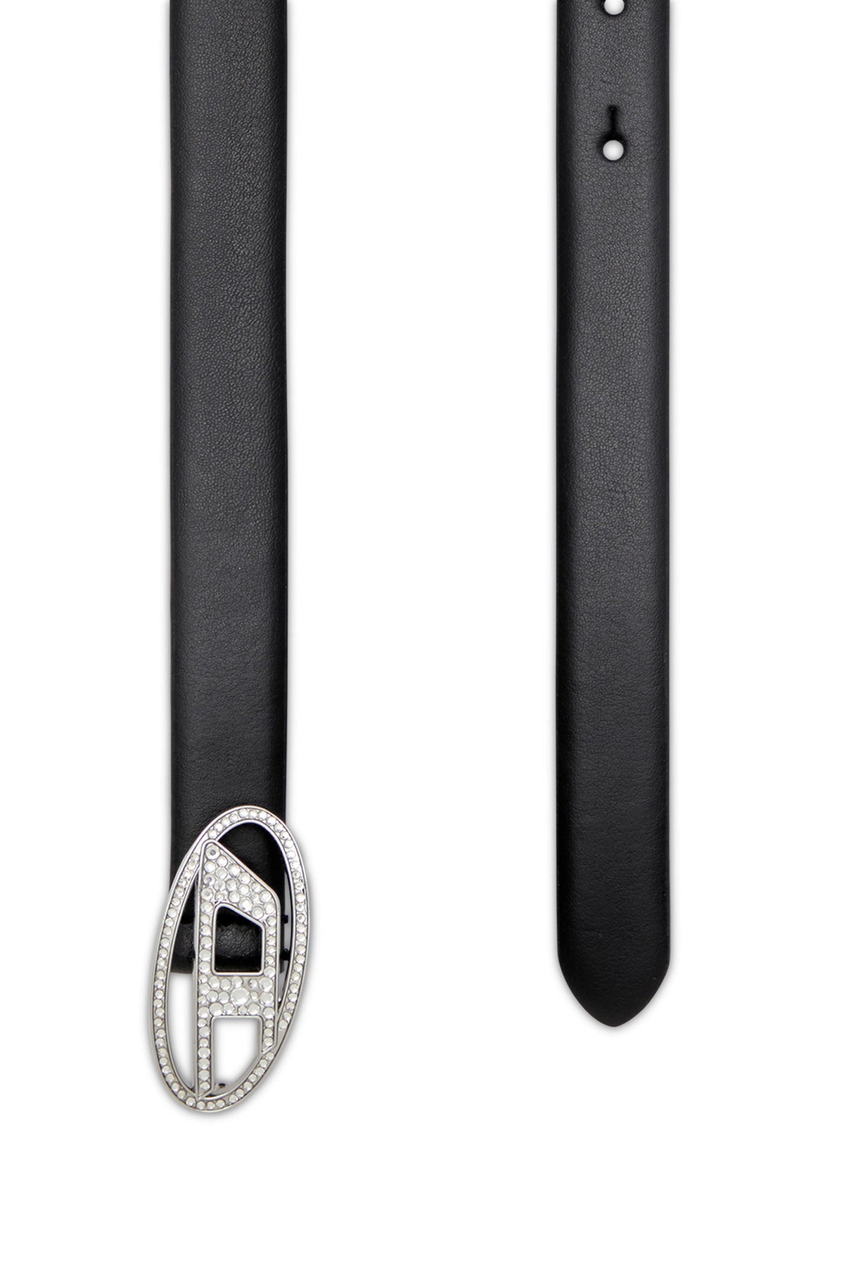 1.9cm slim leather belt with crystal buckle