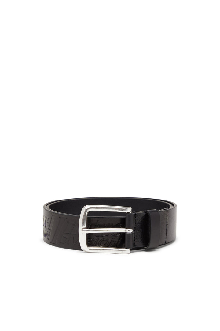 4 cm leather belt with engraved logo — Black